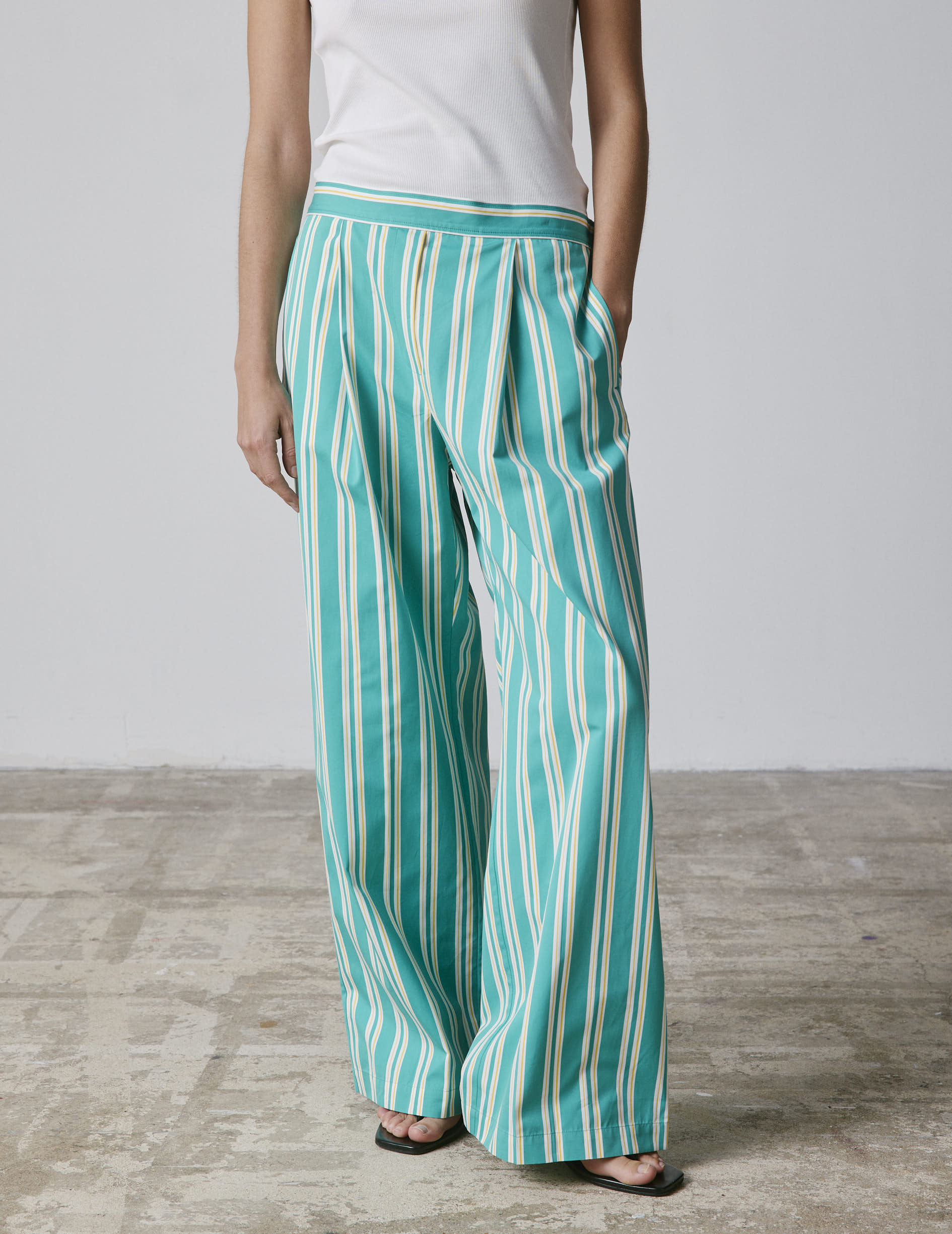 Laeticia striped green poplin pants
