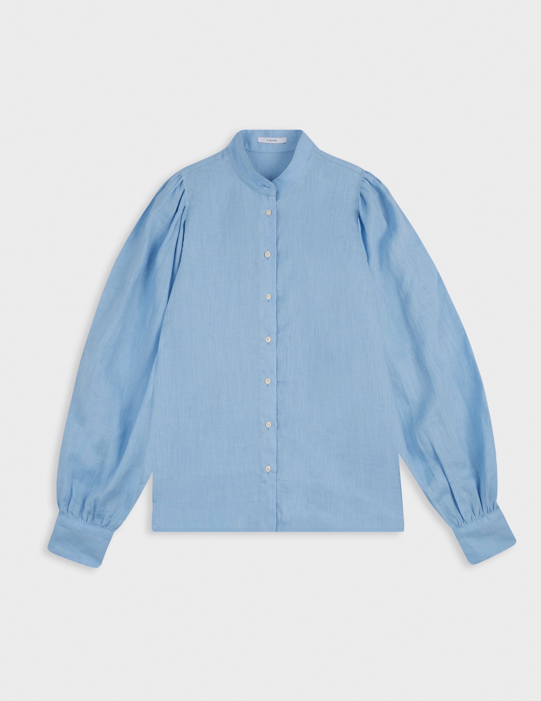 Lanaée shirt in light blue linen - Linen - Officer Collar
