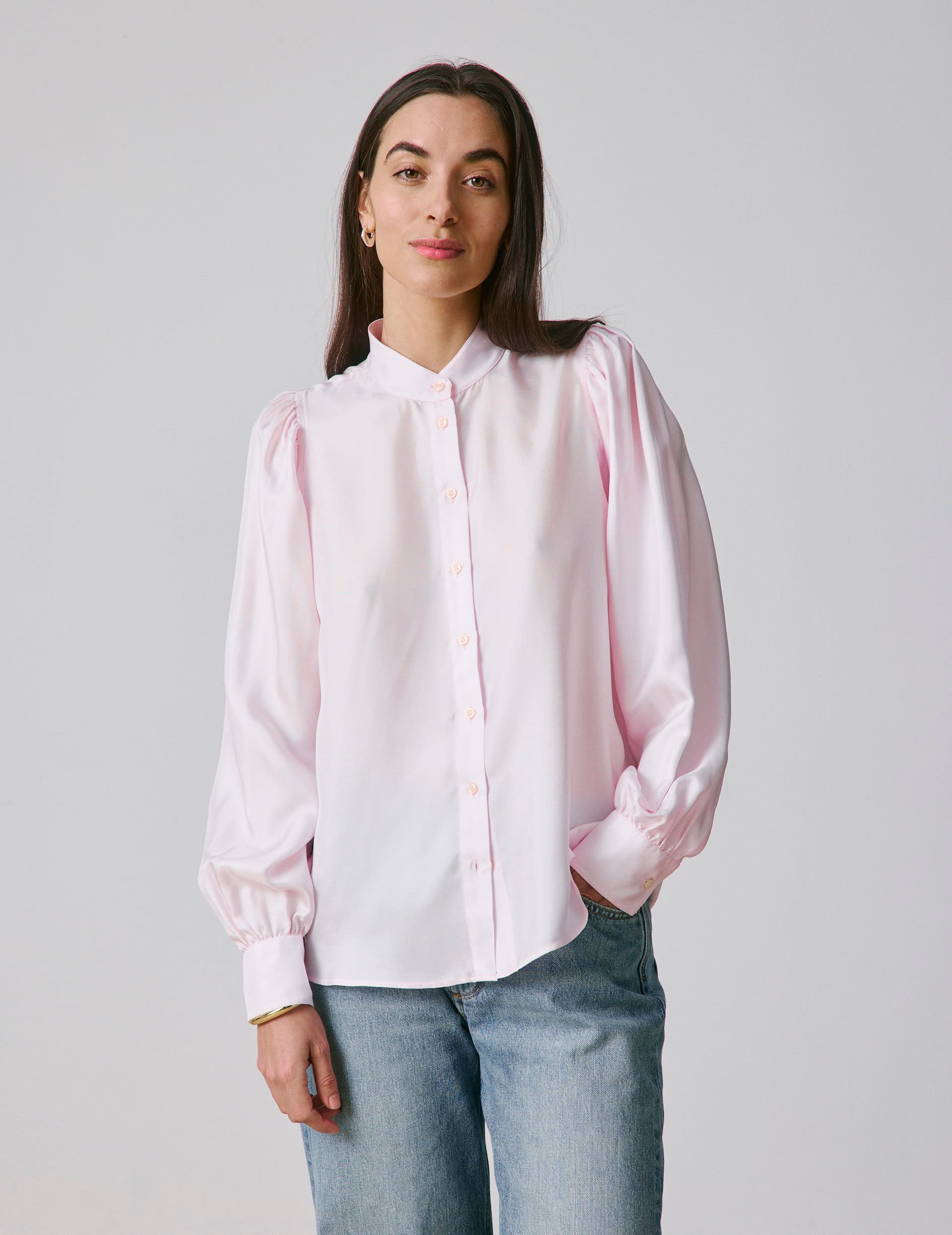 Light pink Lanaée shirt - Silk - Officer Collar