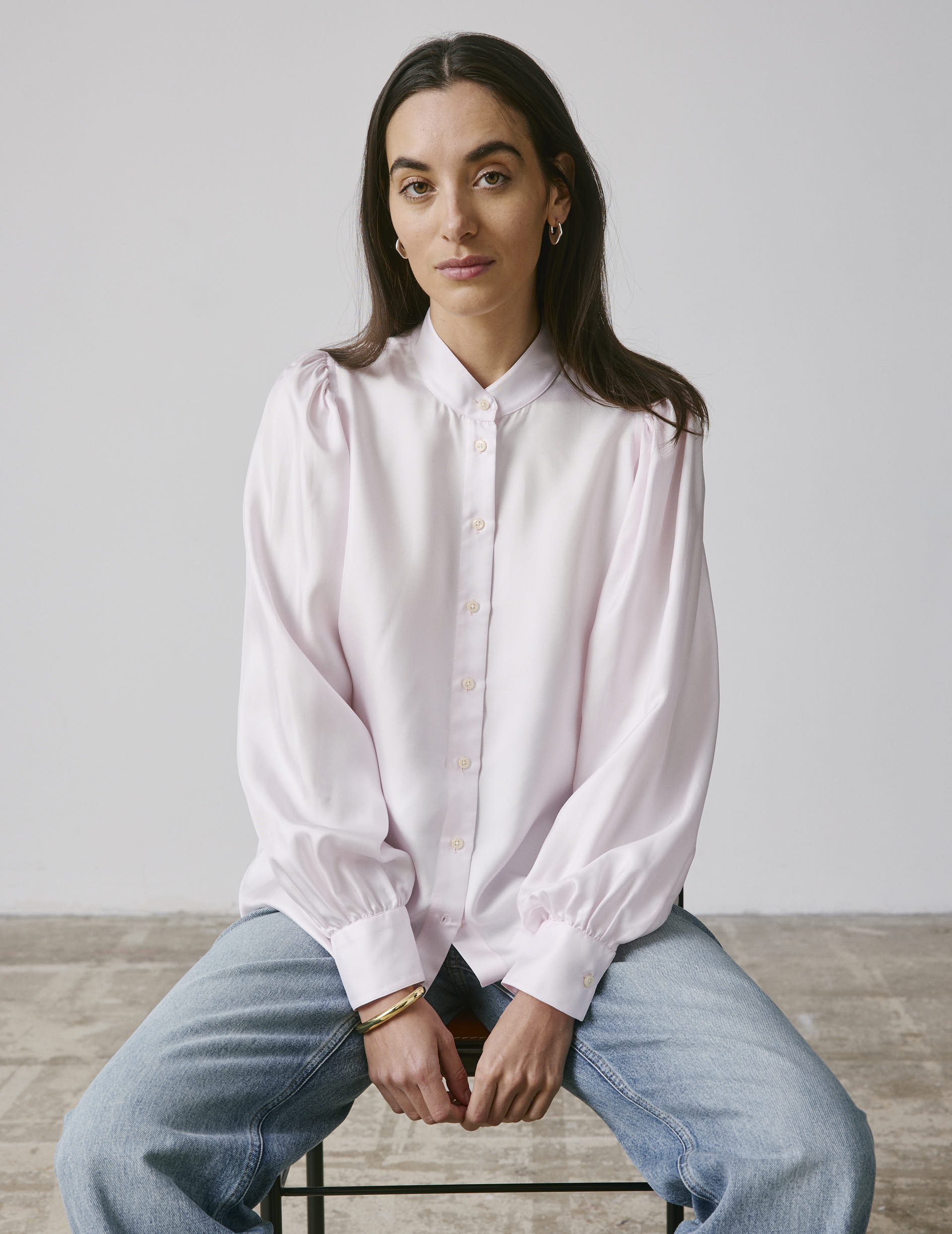 Light pink Lanaée shirt - Silk - Officer Collar