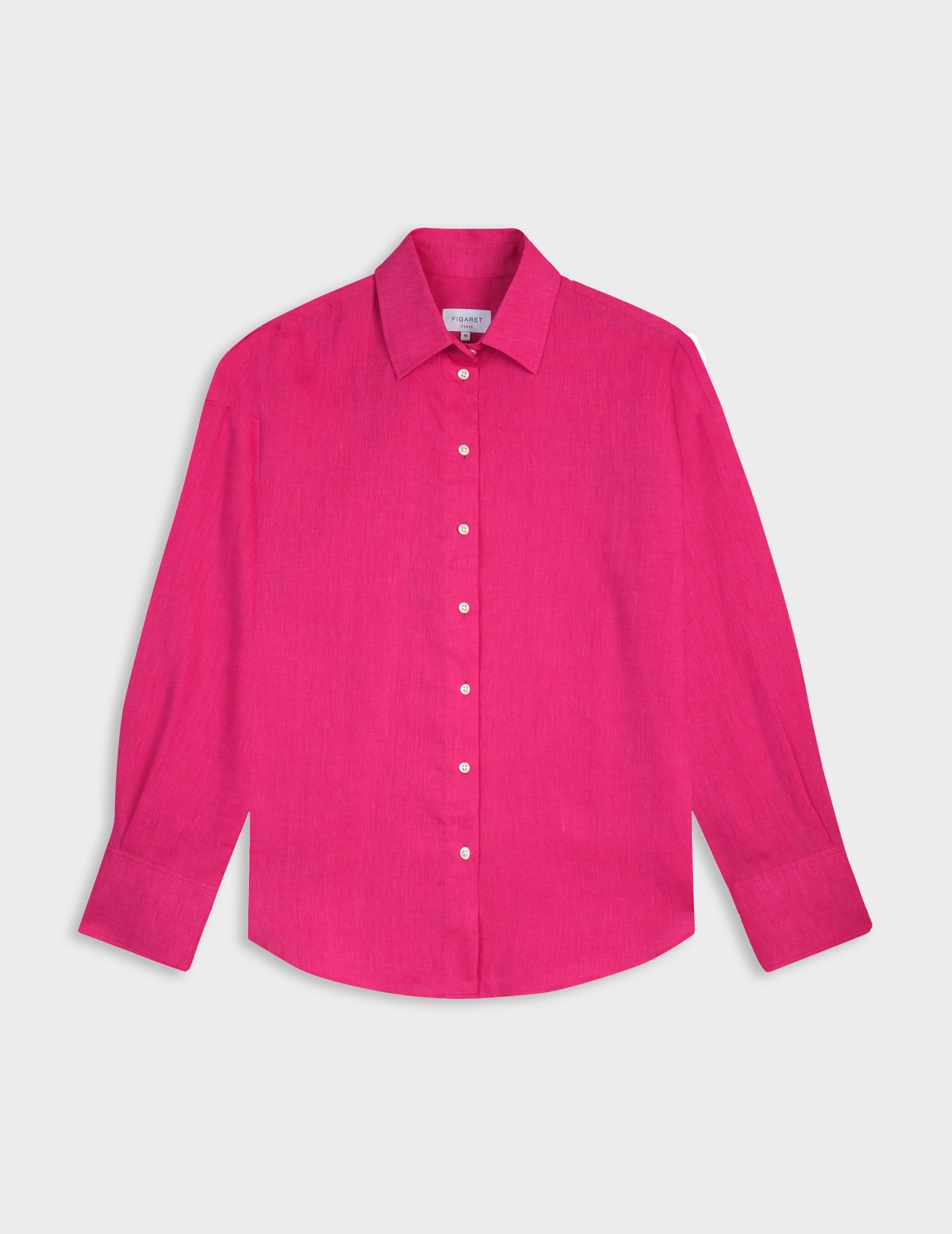 Fuchsia linen oversized Lizandra shirt - Linen - Shirt Collar