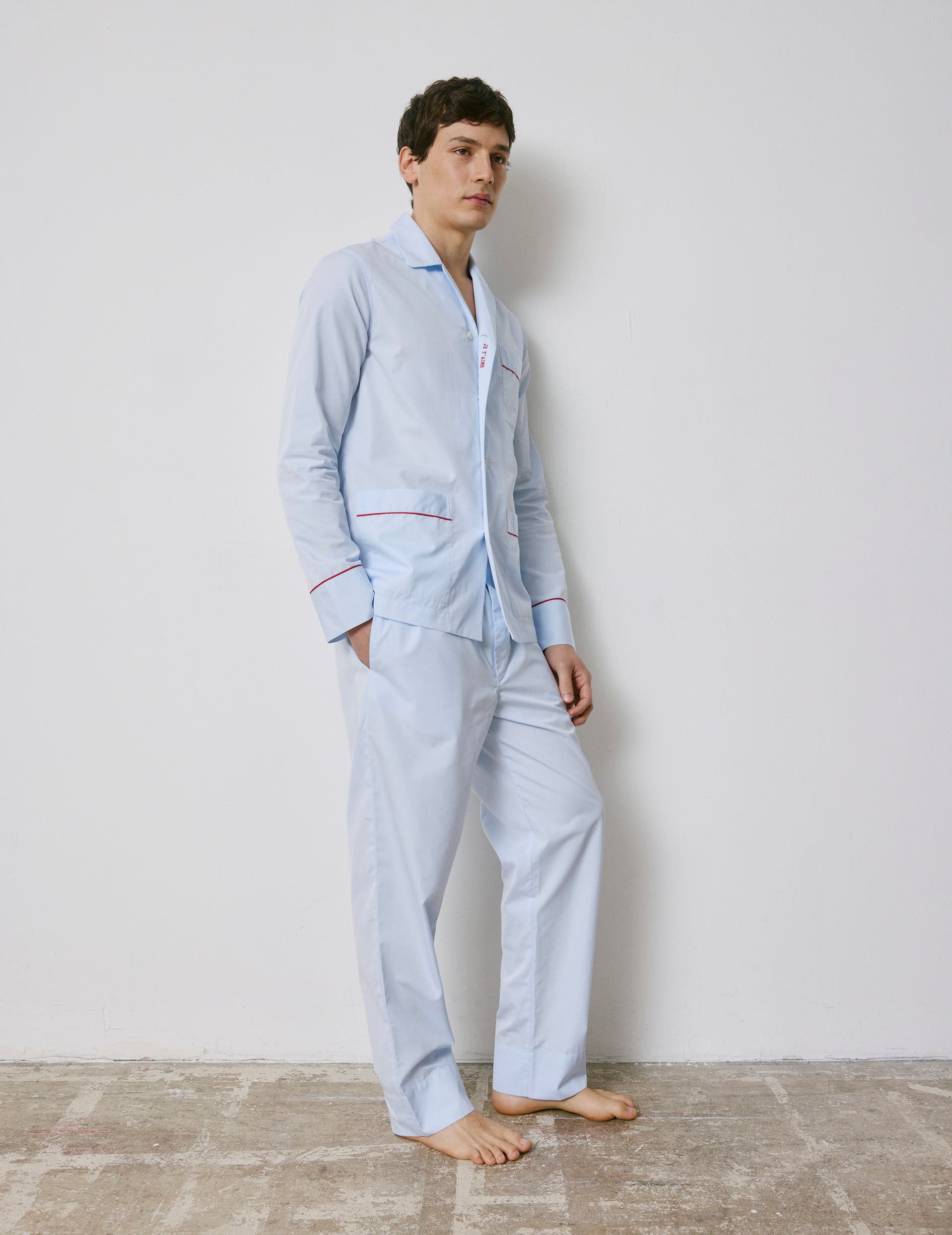 Louis pajamas in blue poplin embroidered with "Je t'aime"