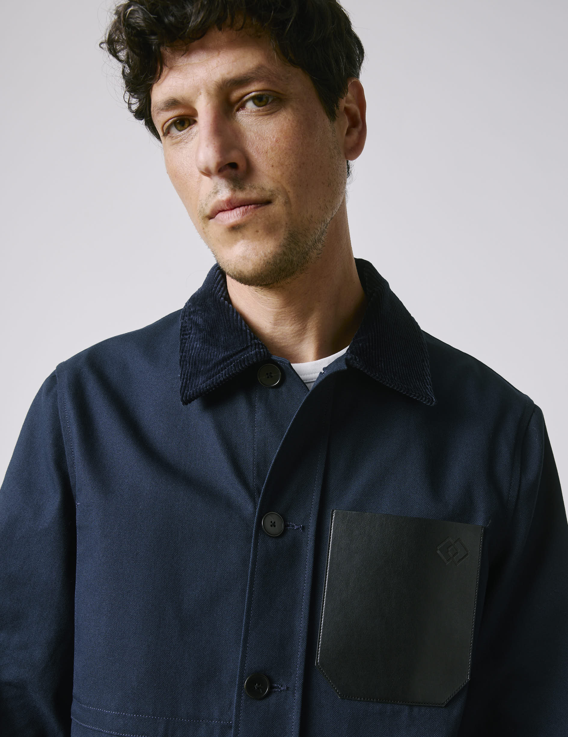 Mael navy cotton canvas overshirt - Canvas - chemise Collar