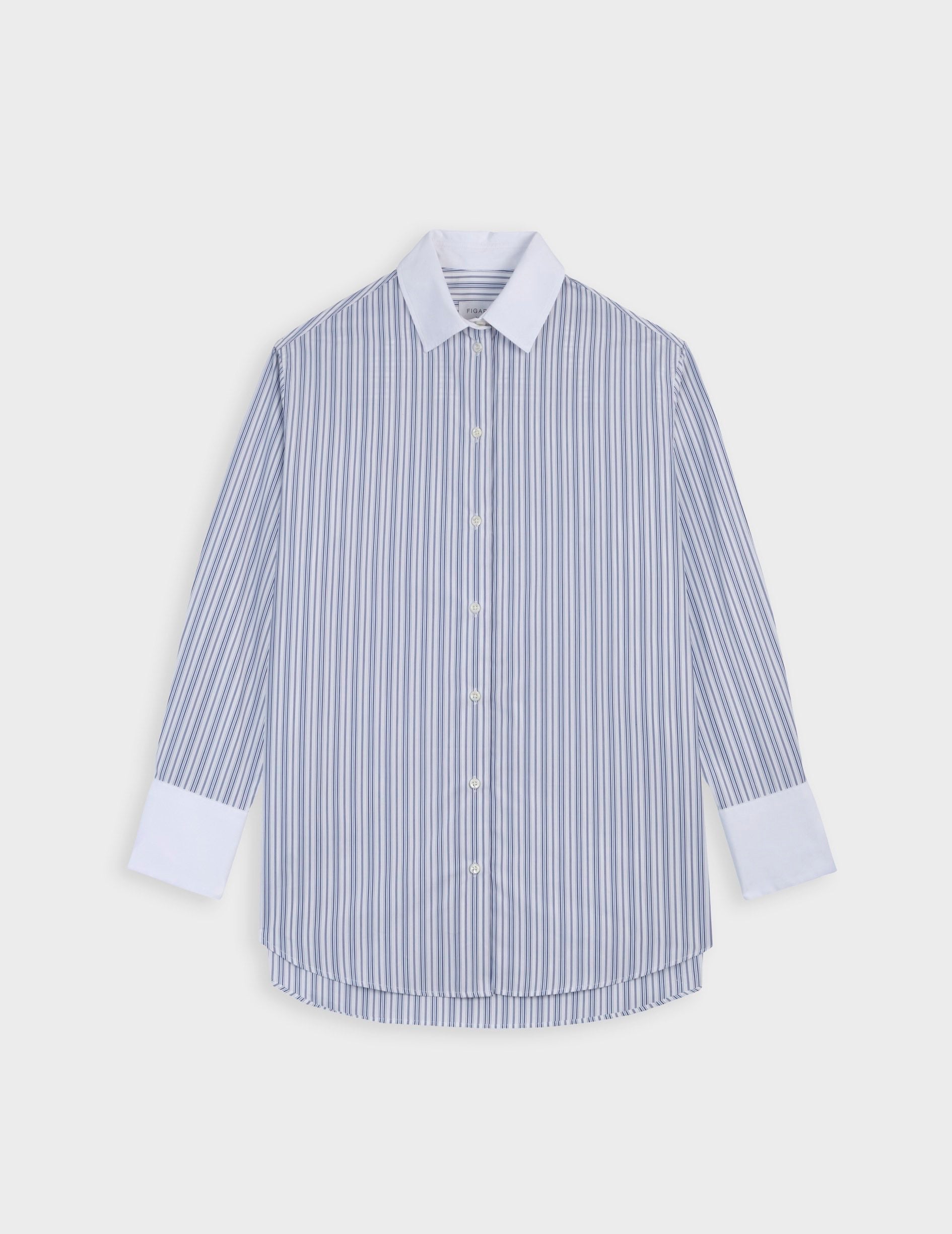 Oversized striped navy Mathilde shirt - Poplin - Shirt Collar