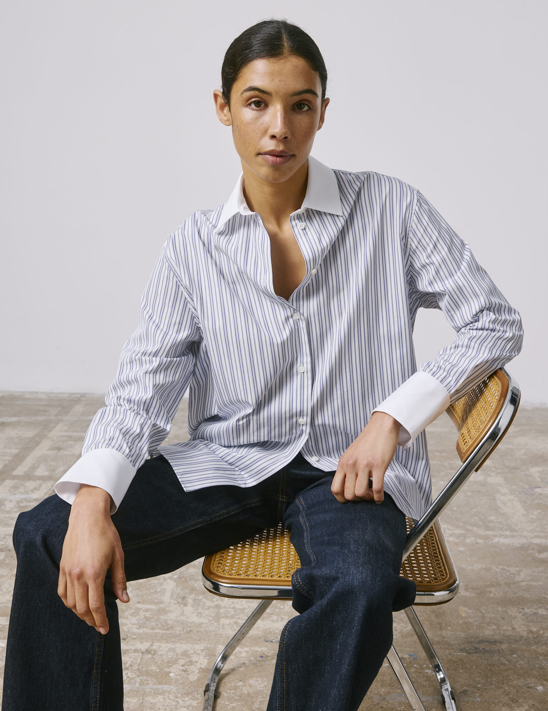 Oversized striped navy Mathilde shirt - Poplin - Shirt Collar