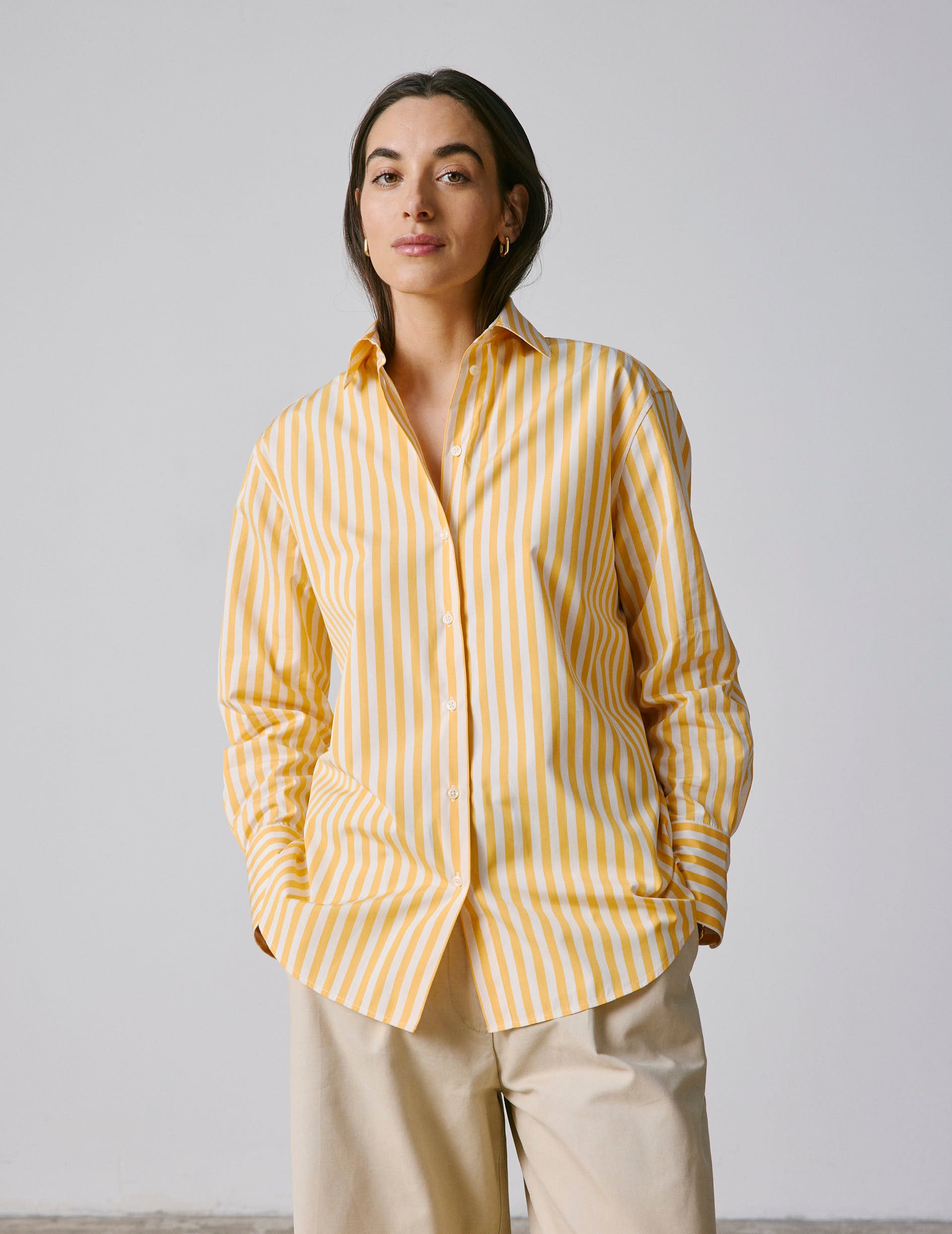 Mathilde Oversize striped yellow shirt - Poplin - Shirt Collar