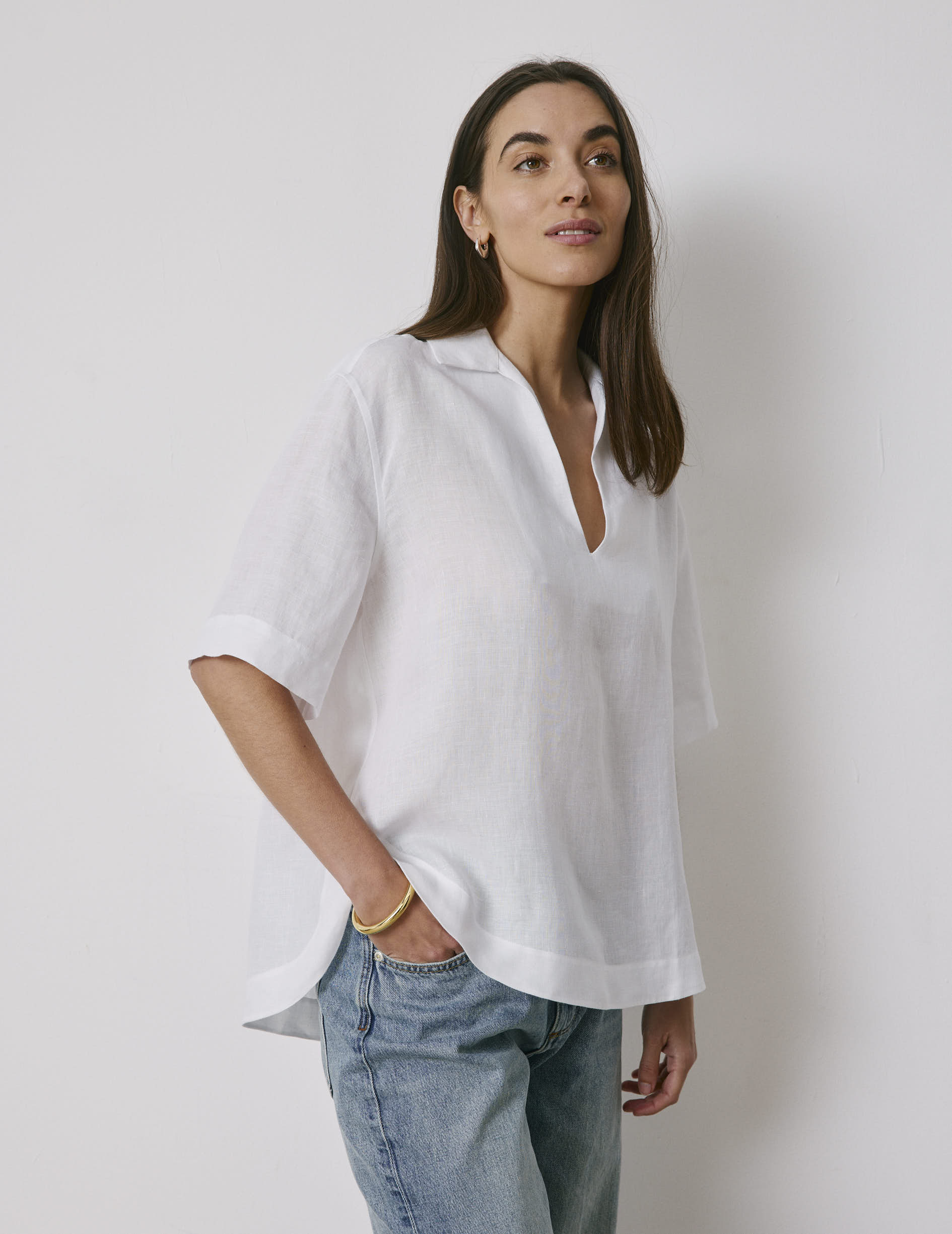 White linen Nadia blouse - Linen - V Collar