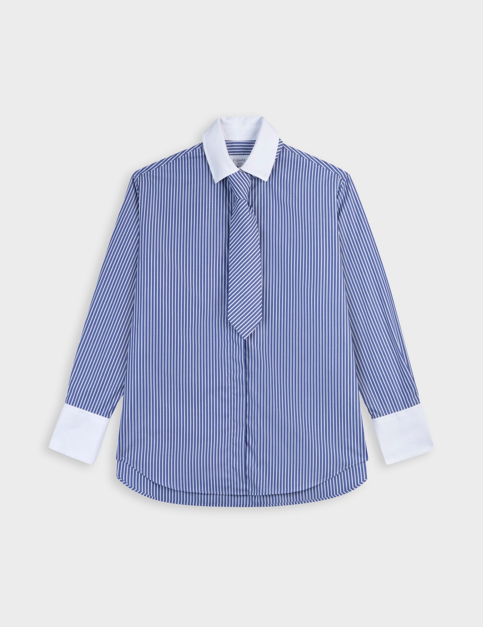 Naéline Blue hidden button placket shirt - Popeline - Chemise Collar