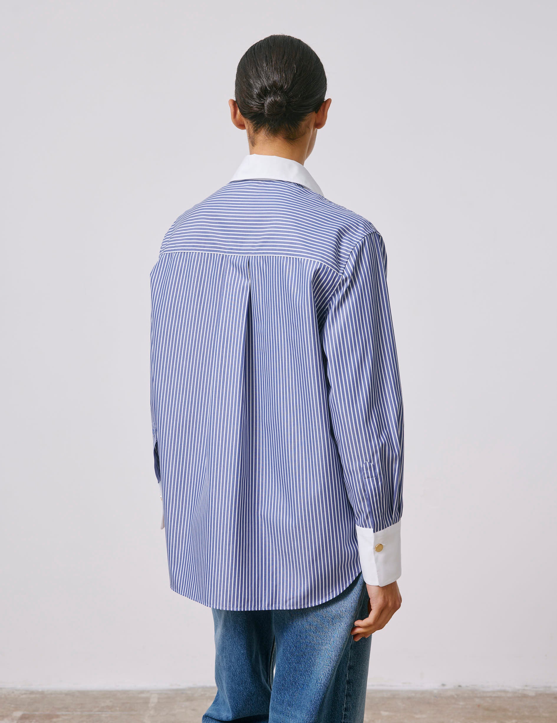 Naéline Blue hidden button placket shirt - Popeline - Chemise Collar