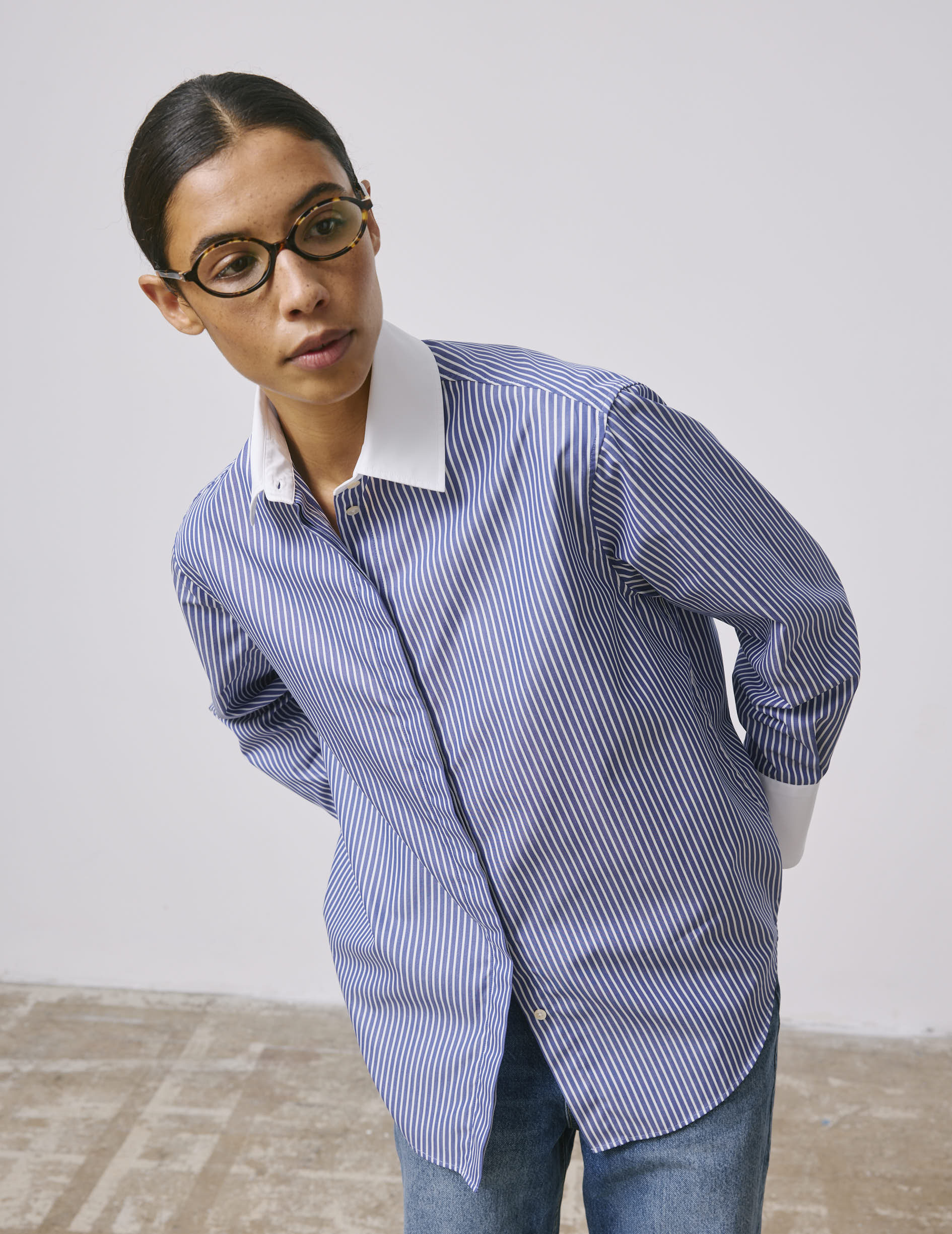 Naéline Blue hidden button placket shirt - Popeline - Chemise Collar