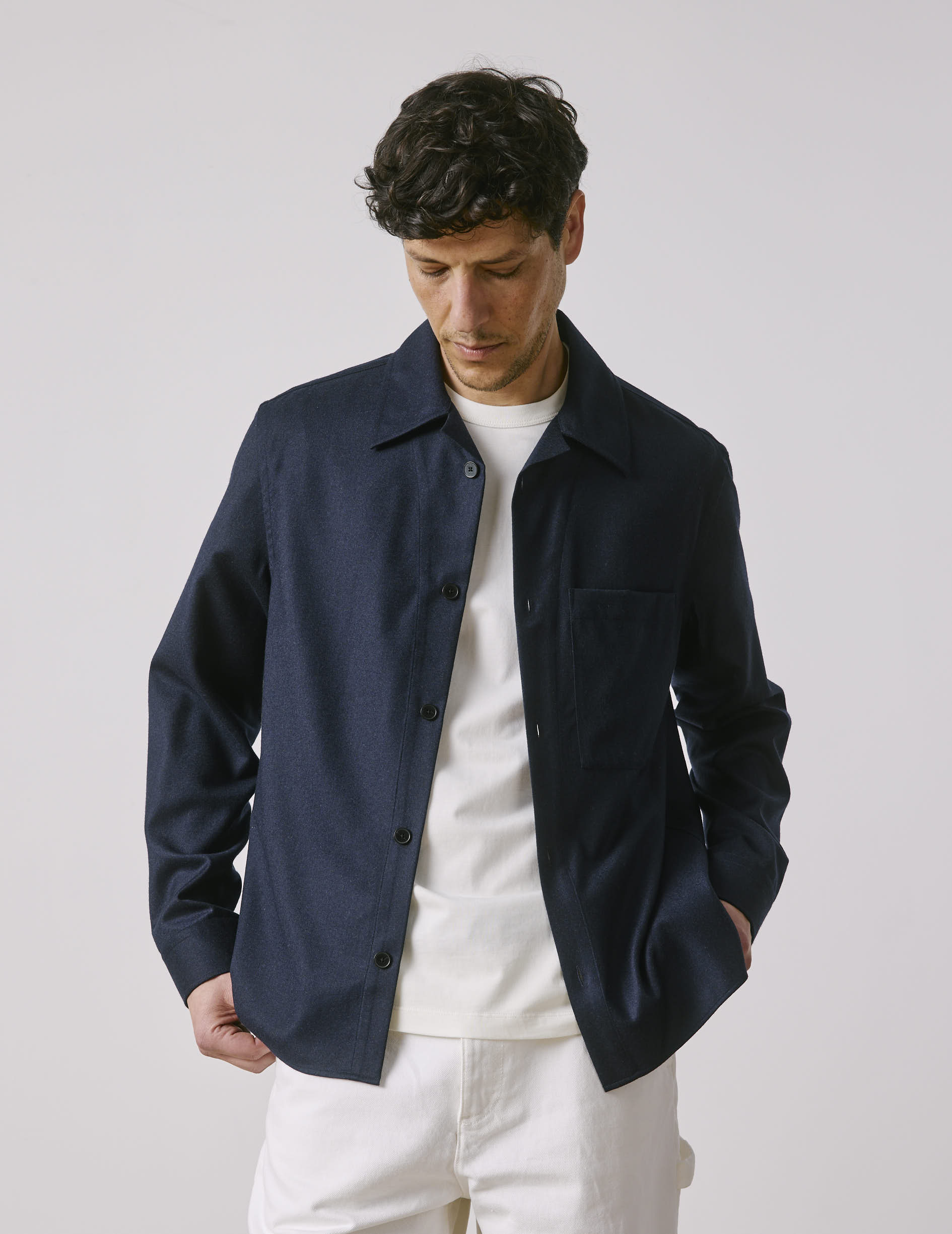 Nael overshirt in navy virgin wool - Virgin wool - Shirt Collar