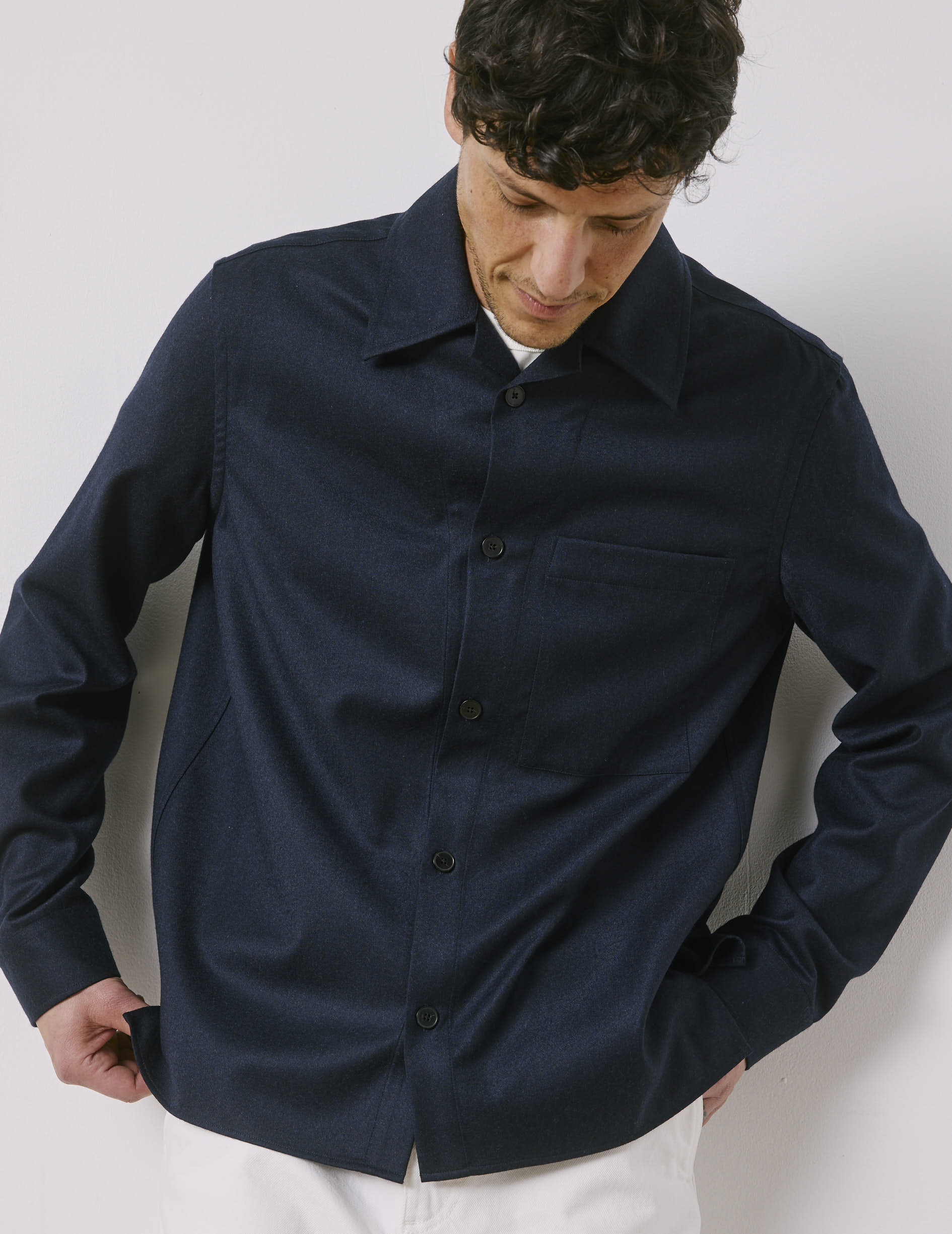 Nael overshirt in navy virgin wool - Virgin wool - Shirt Collar