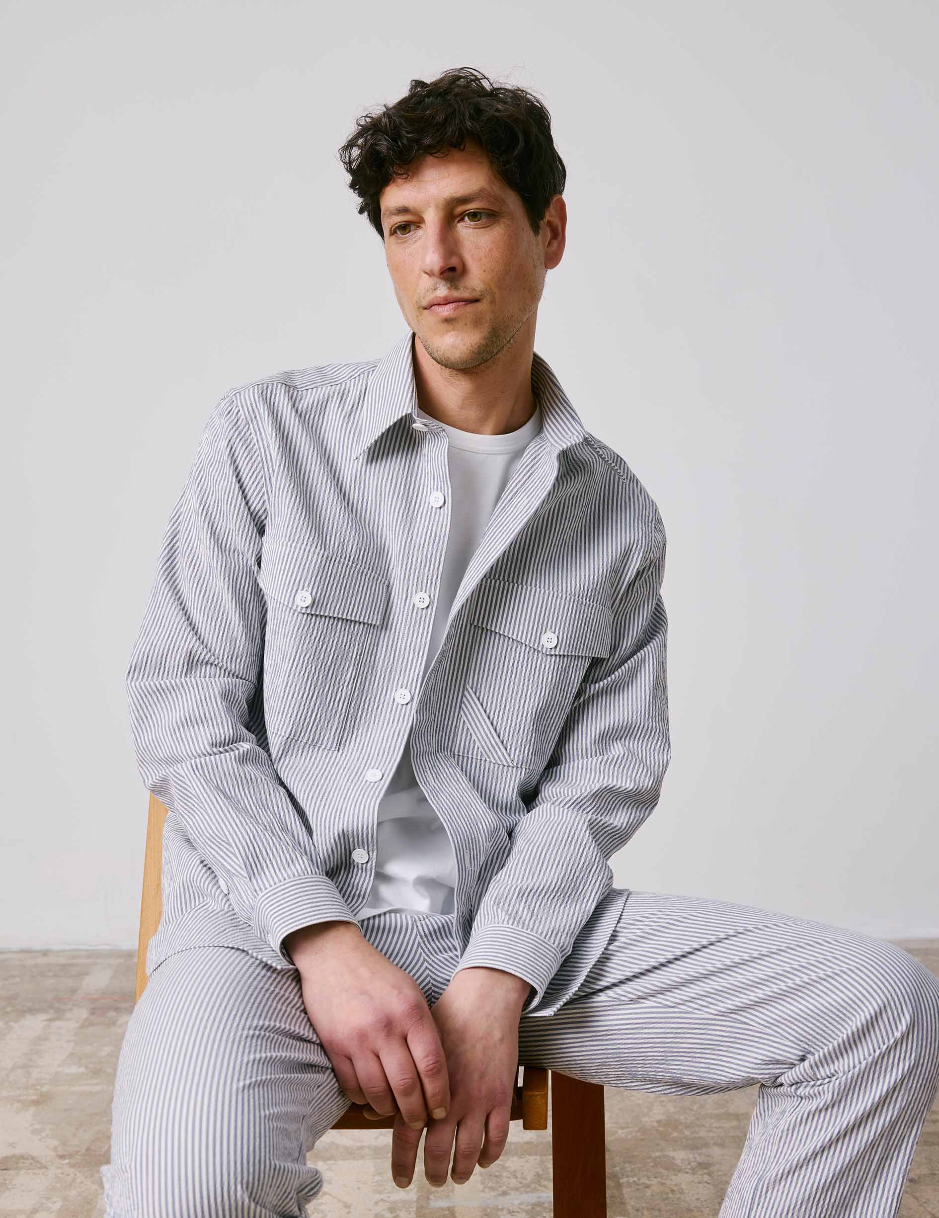 Nathael striped blue shirt - Seersucker - French Collar