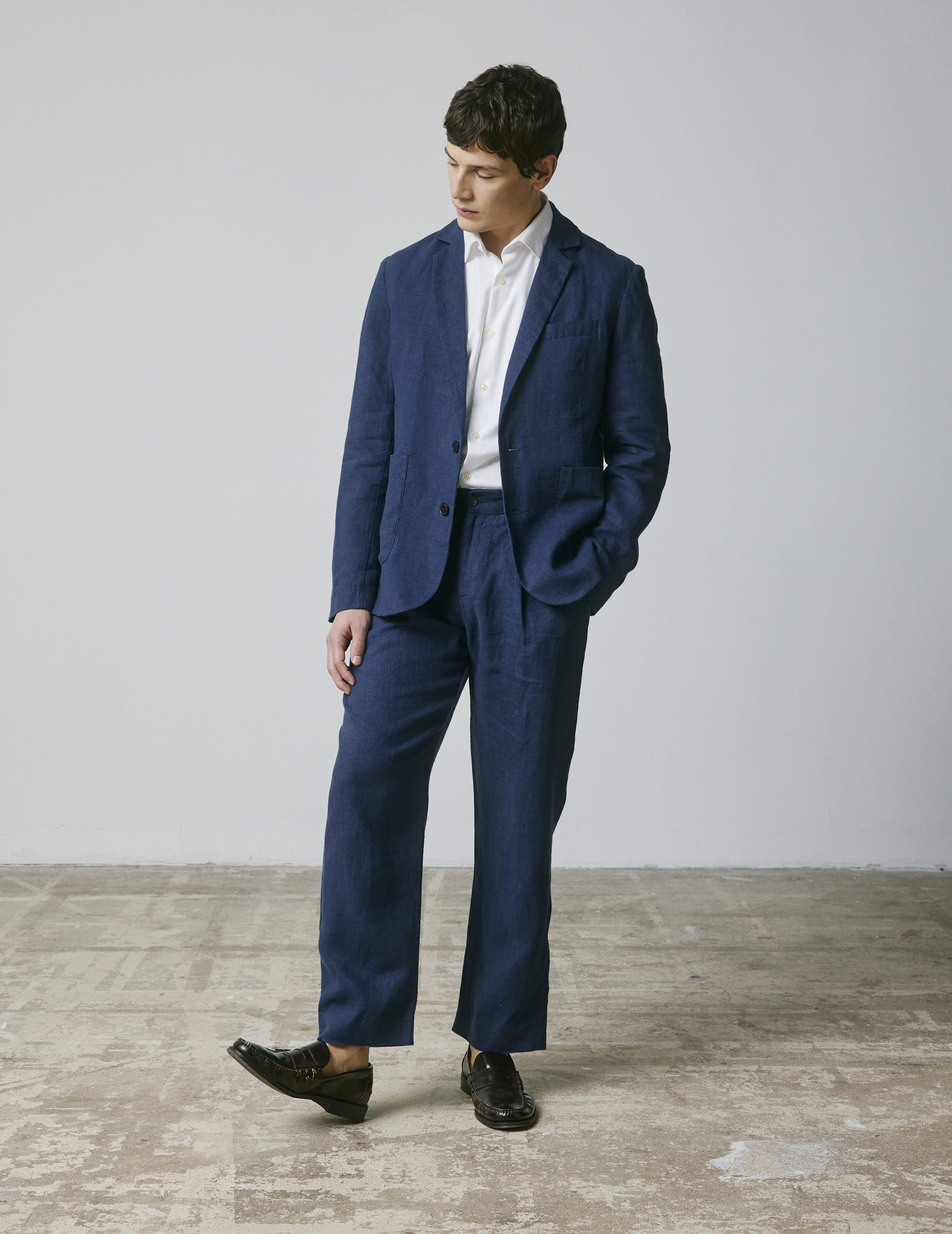 Nathis navy linen blazer jacket