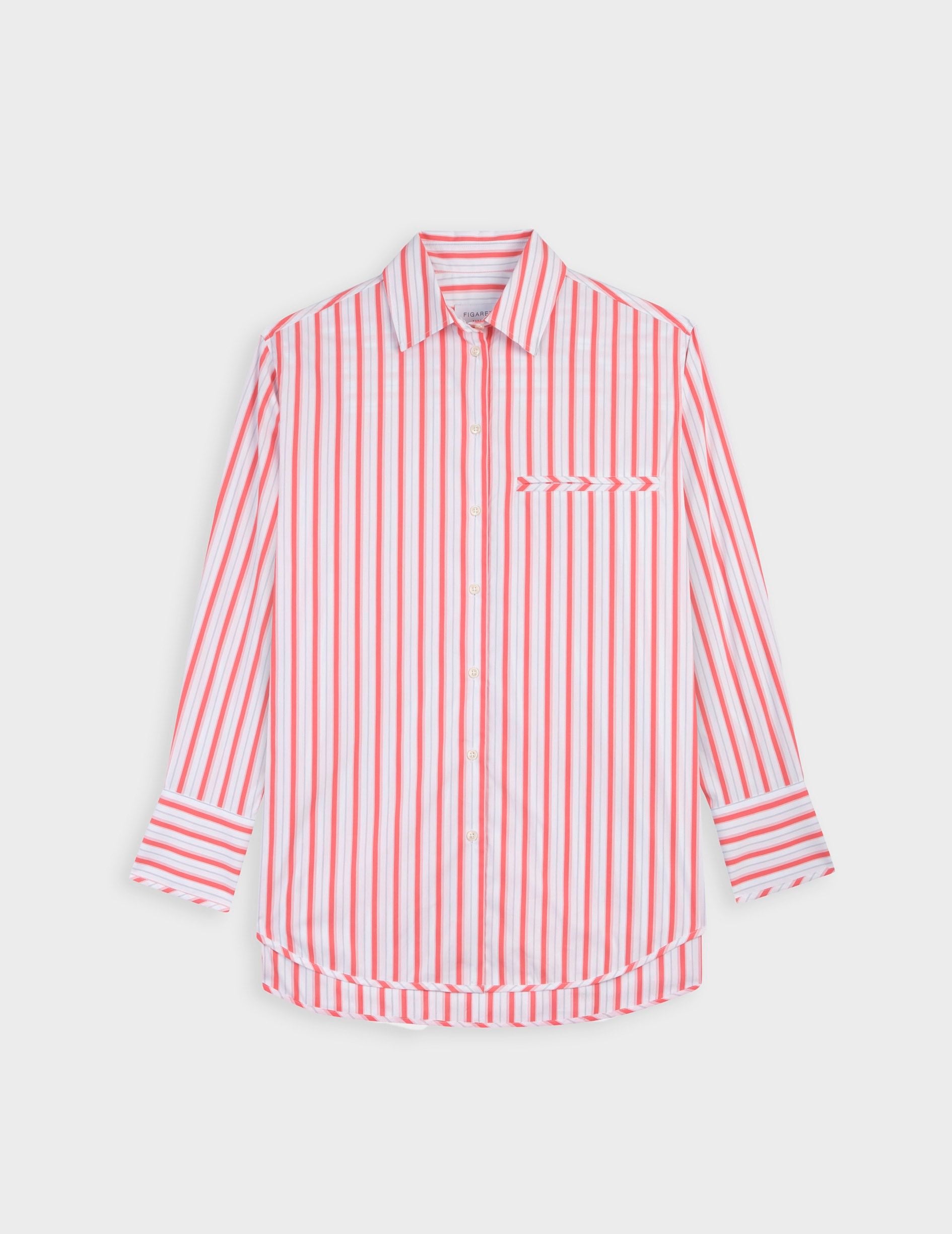 Striped coral Nesrine shirt - Poplin - Shirt Collar