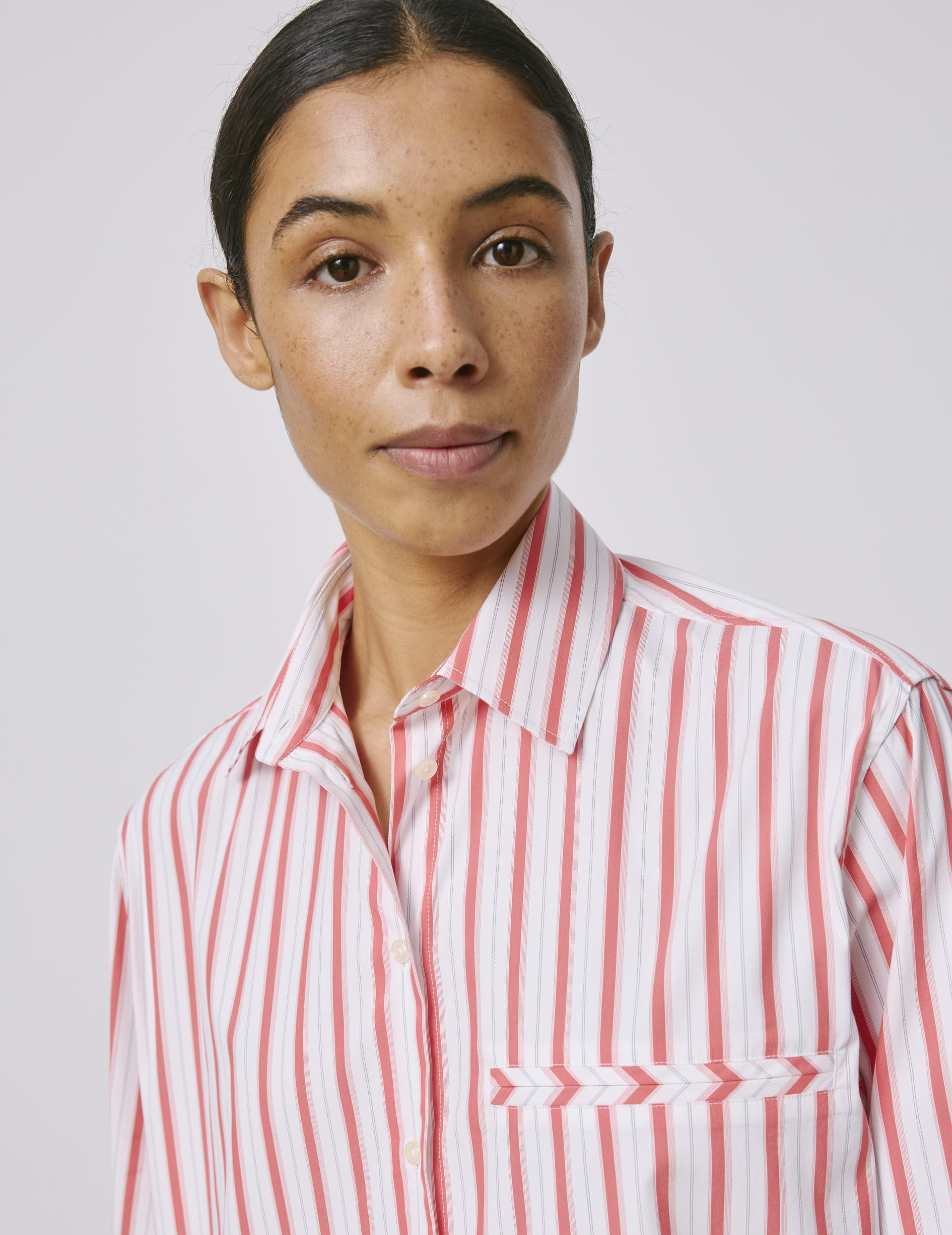 Striped coral Nesrine shirt - Poplin - Shirt Collar