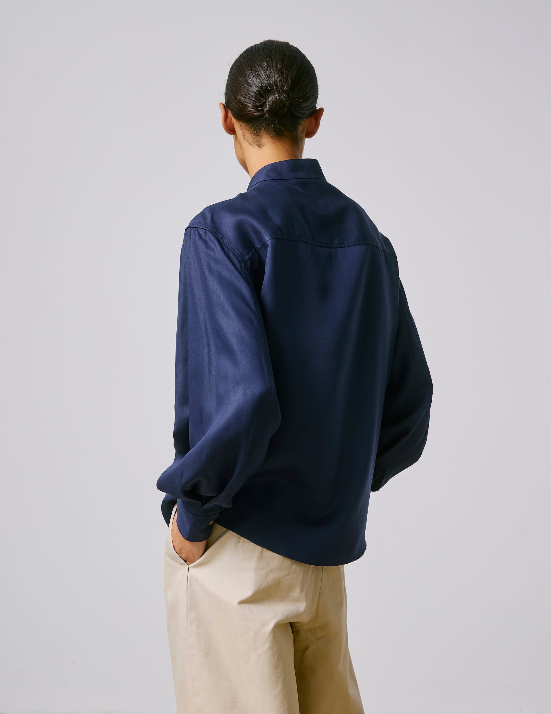 Striped navy Nessa popover shirt - Twill - Officer in deported point Collar
