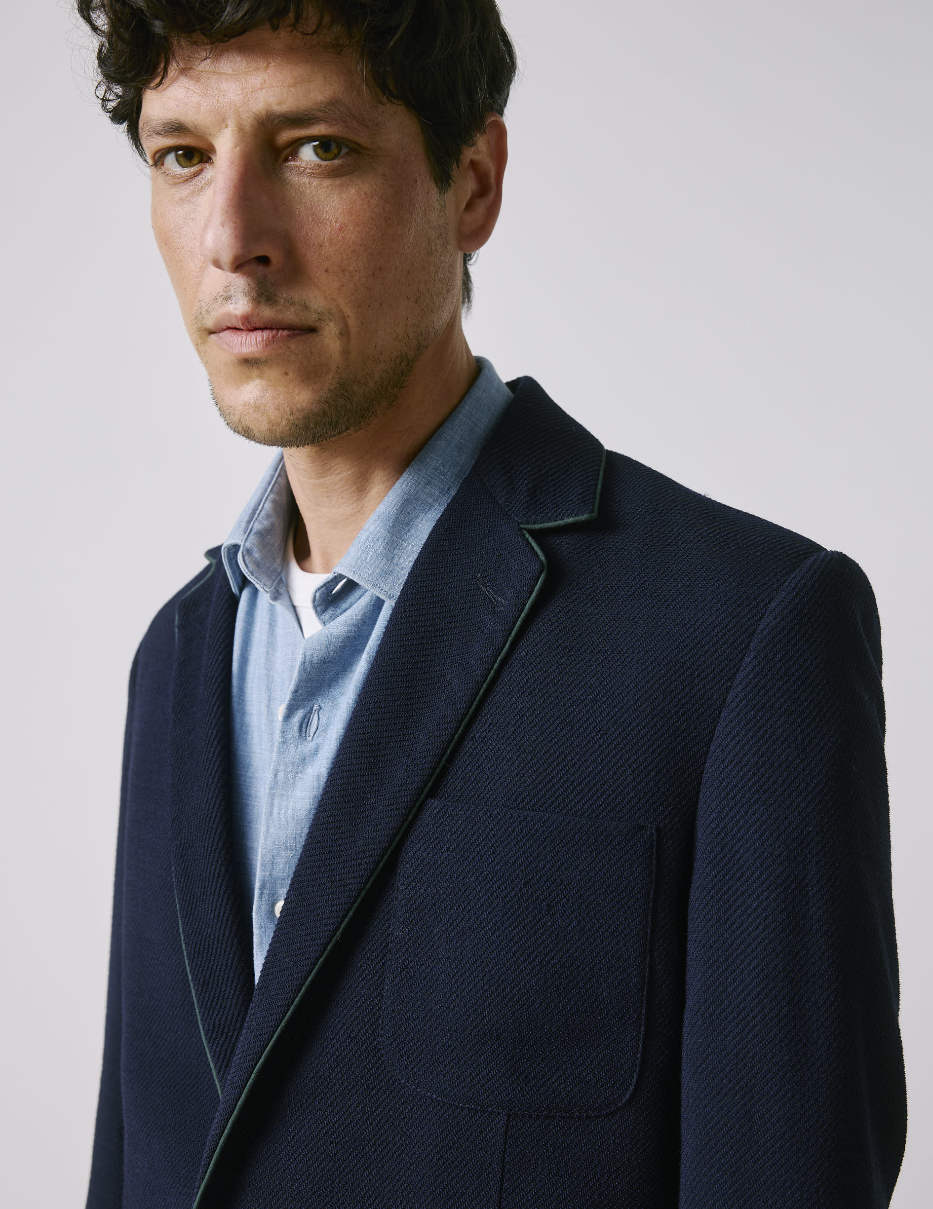 Blazer in plain navy virgin wool twill