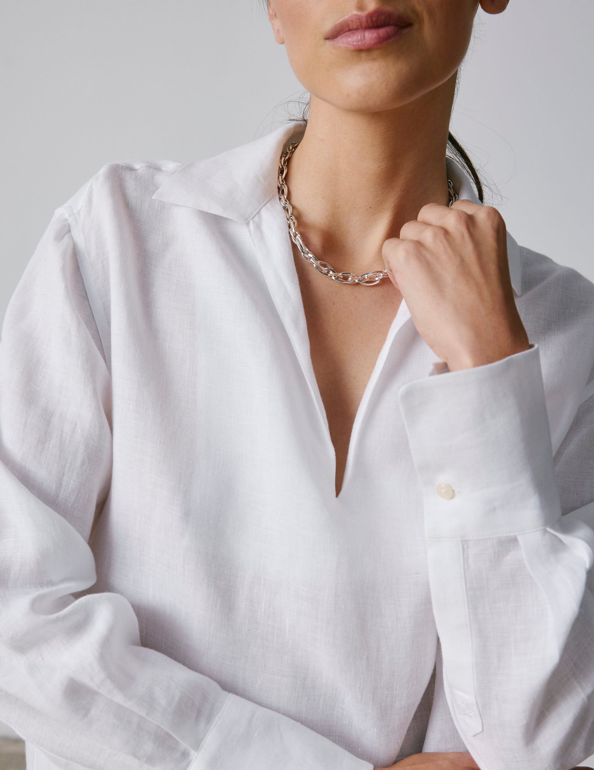 White linen Noalie blouse - Linen - V Collar