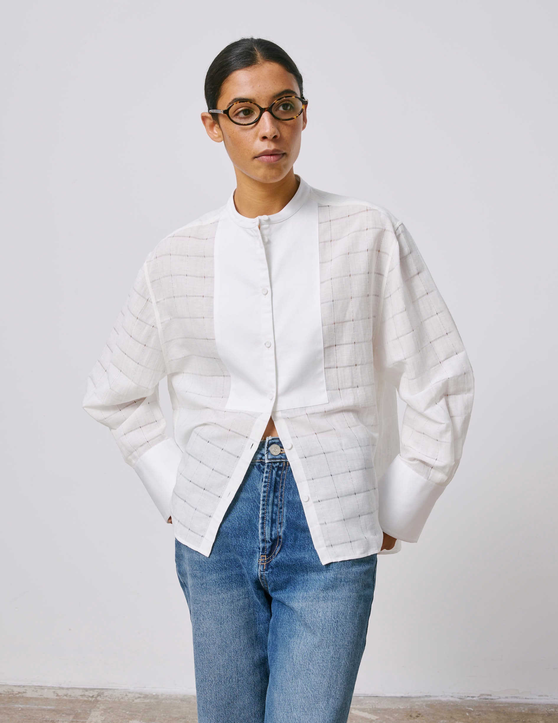 Ecru Noelise shirt - Openwork - Officer Collar