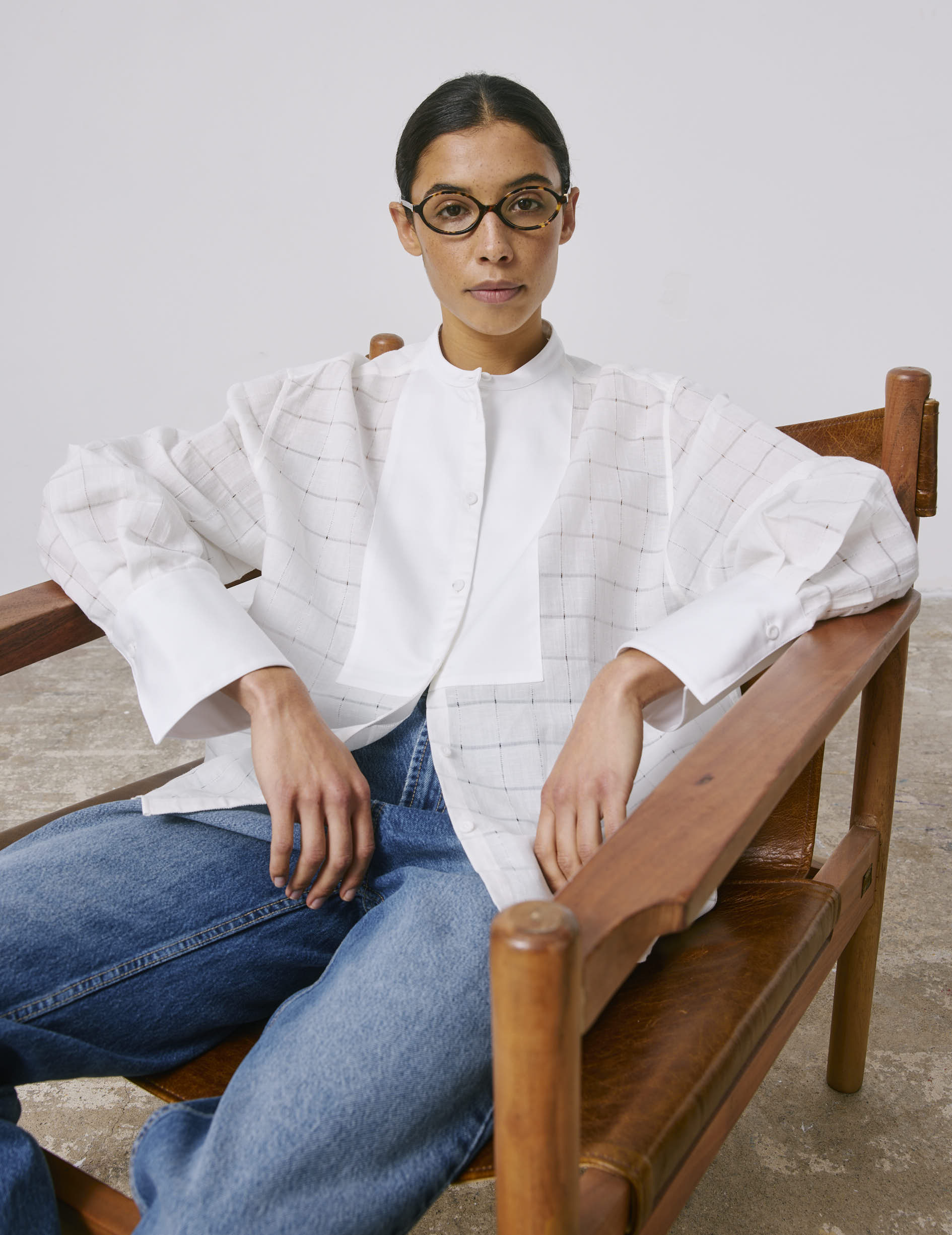 Ecru Noelise shirt - Openwork - Officer Collar