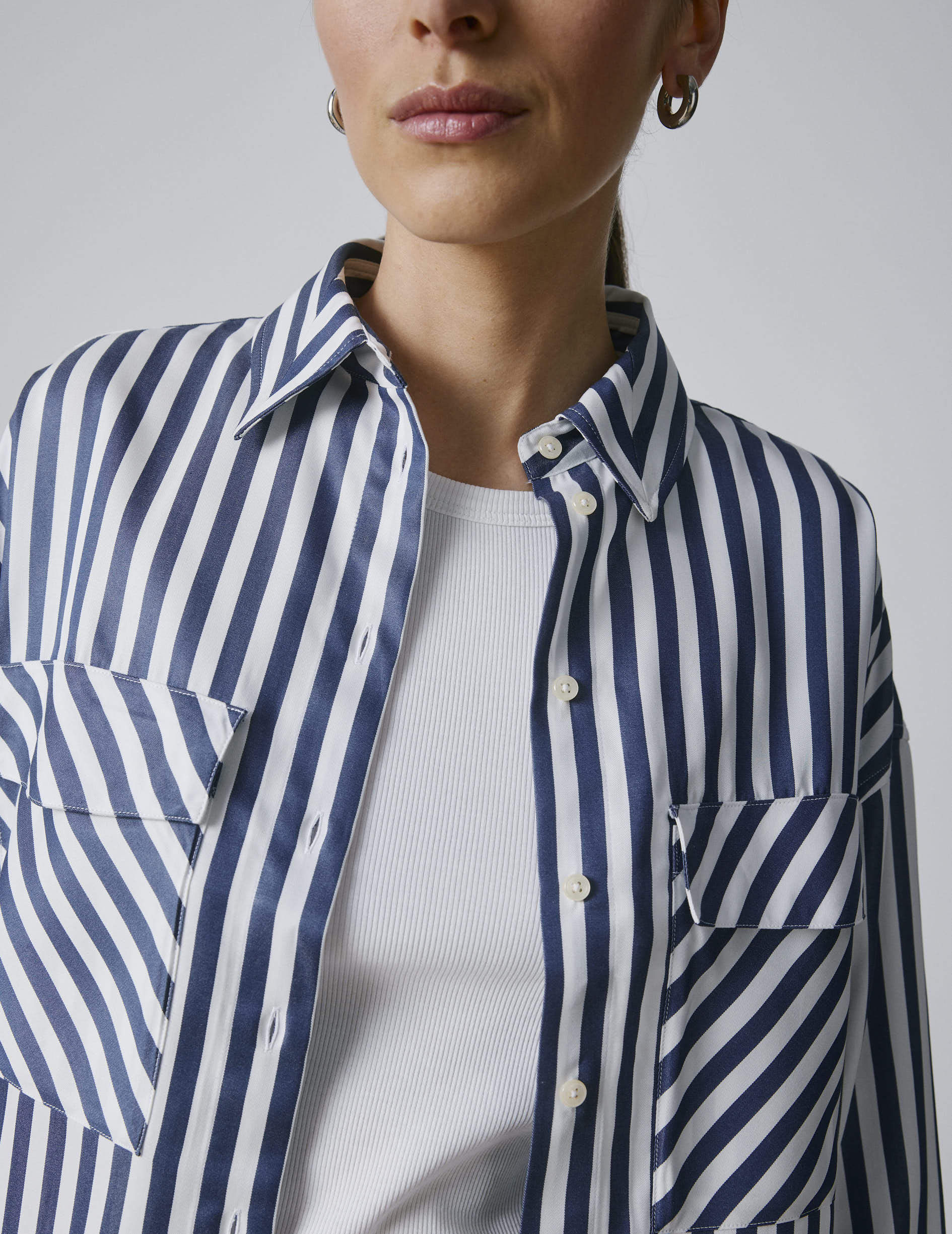 Striped navy Noémia shirt - Shirt Collar