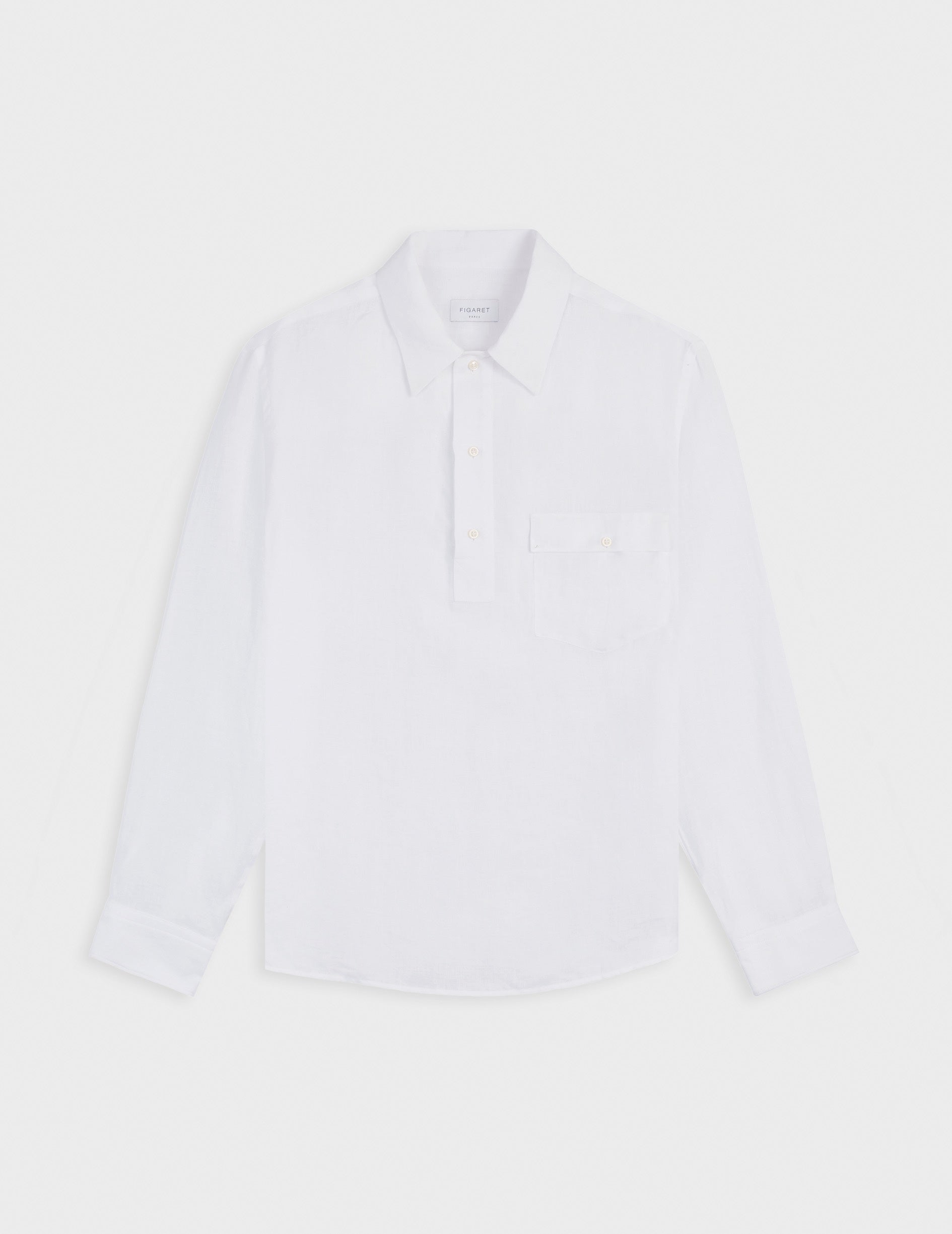 Normann popover white linen shirt - Lin - Requin Collar