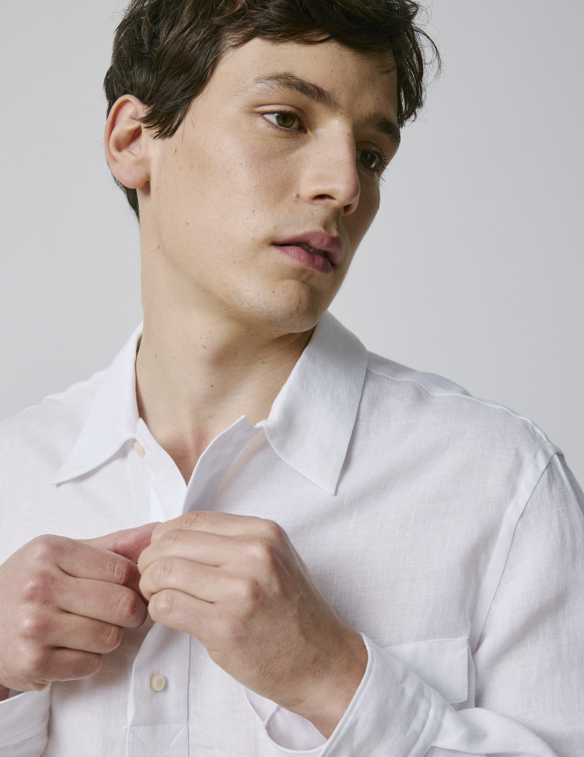 Normann popover white linen shirt - Lin - Requin Collar