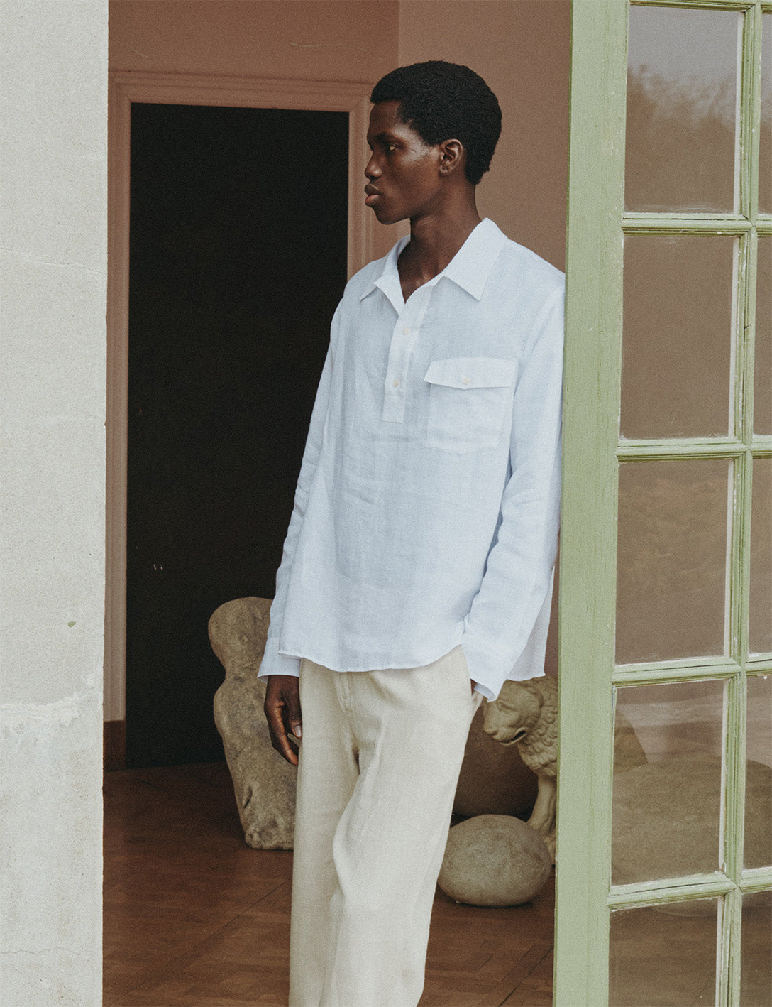 Normann popover white linen shirt - Lin - Requin Collar