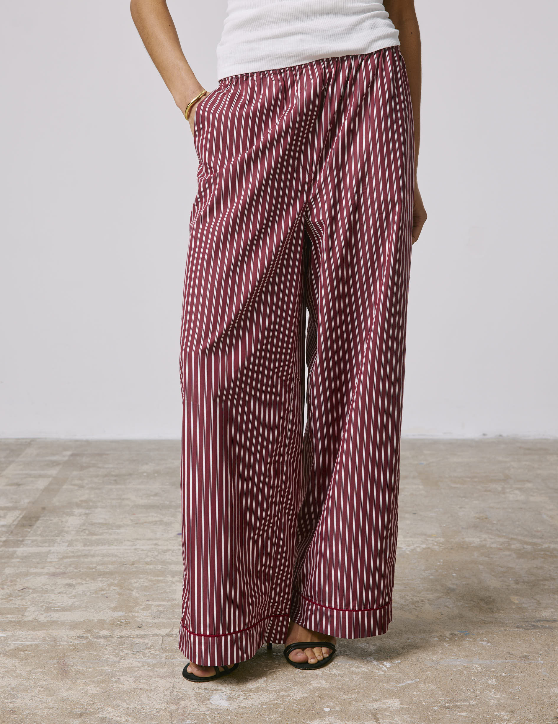 Striped burgundy poplin Notte pajama bottoms