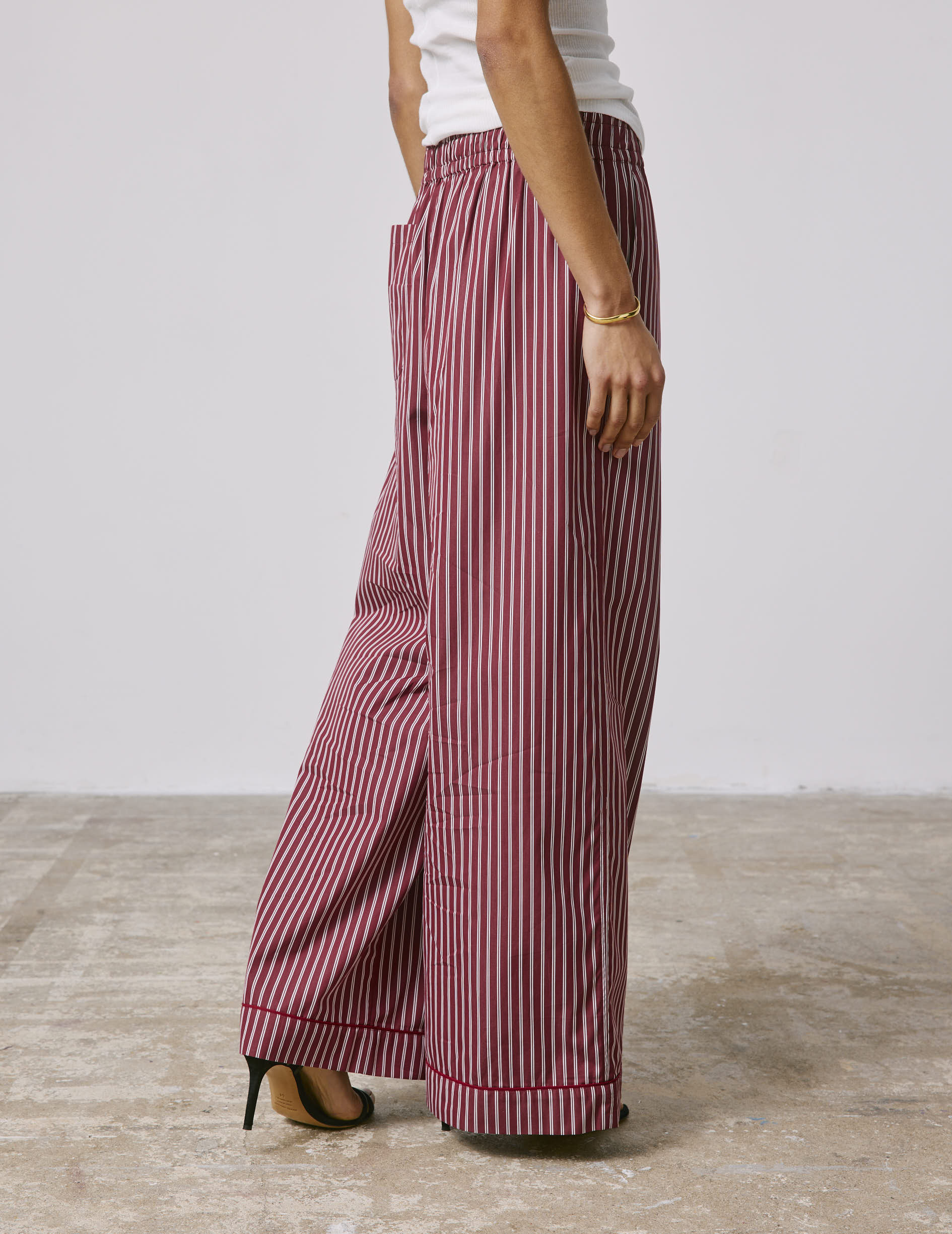 Striped burgundy poplin Notte pajama bottoms
