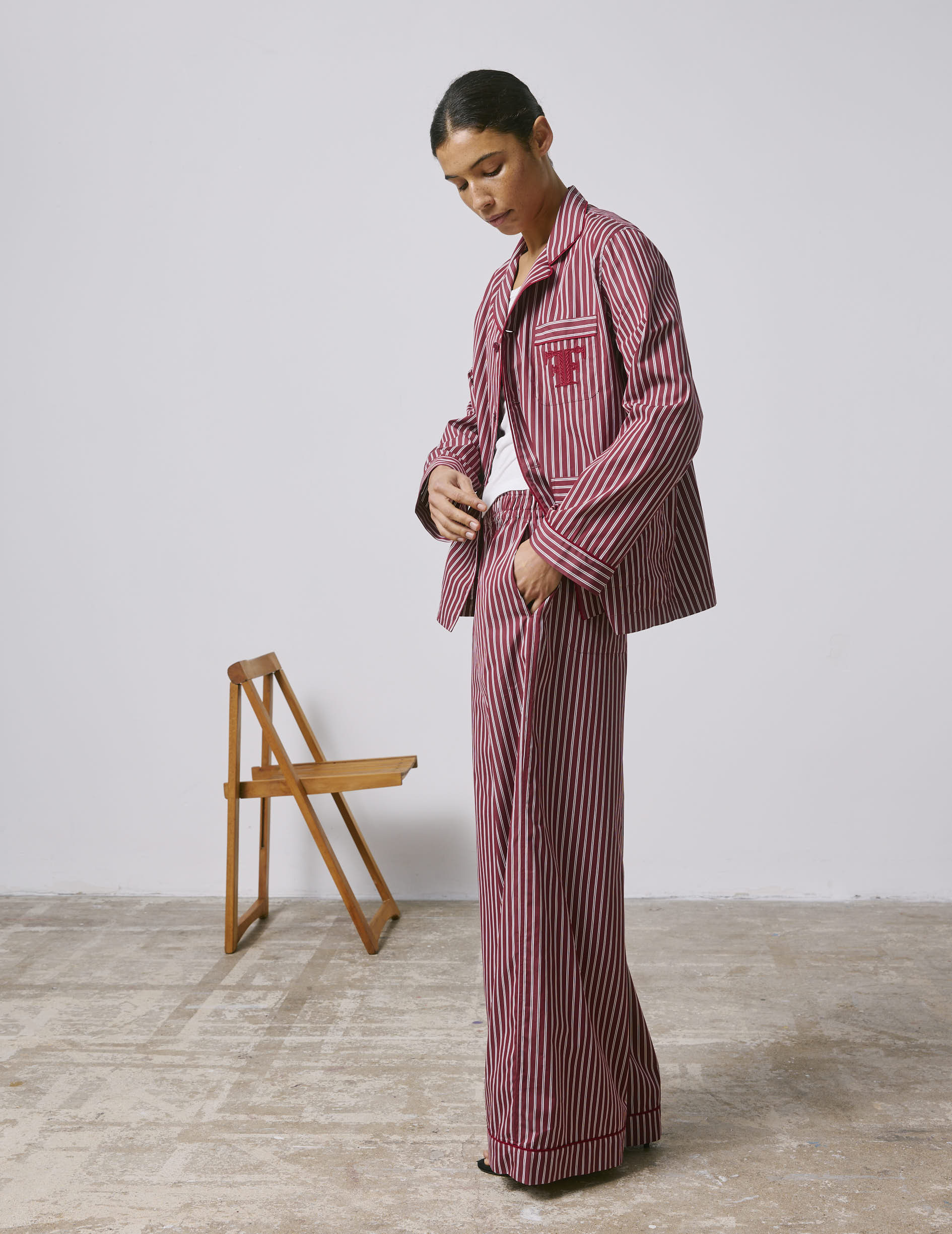 Striped burgundy poplin Notte pajama bottoms