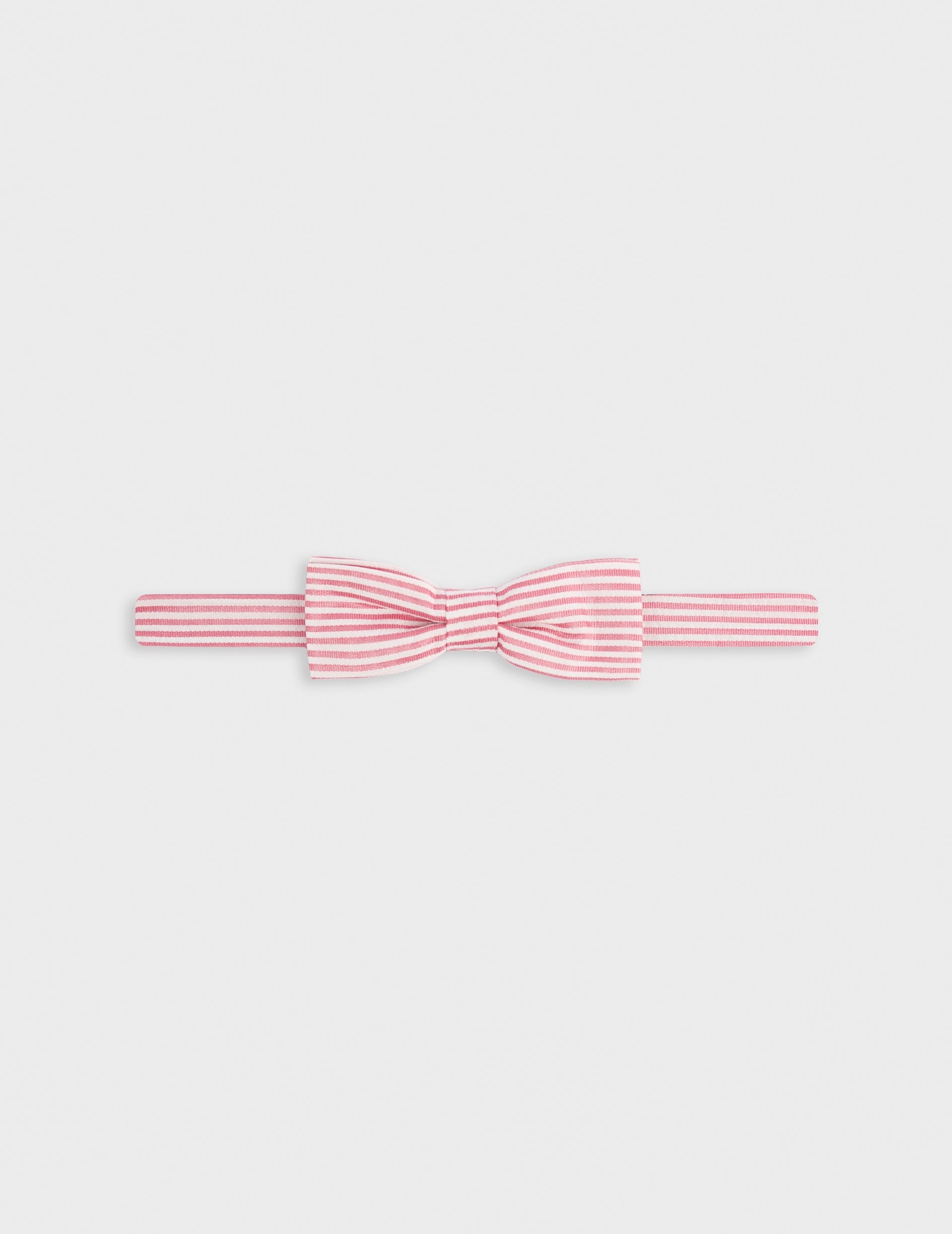 Striped pink cotton and silk seersucker bow tie