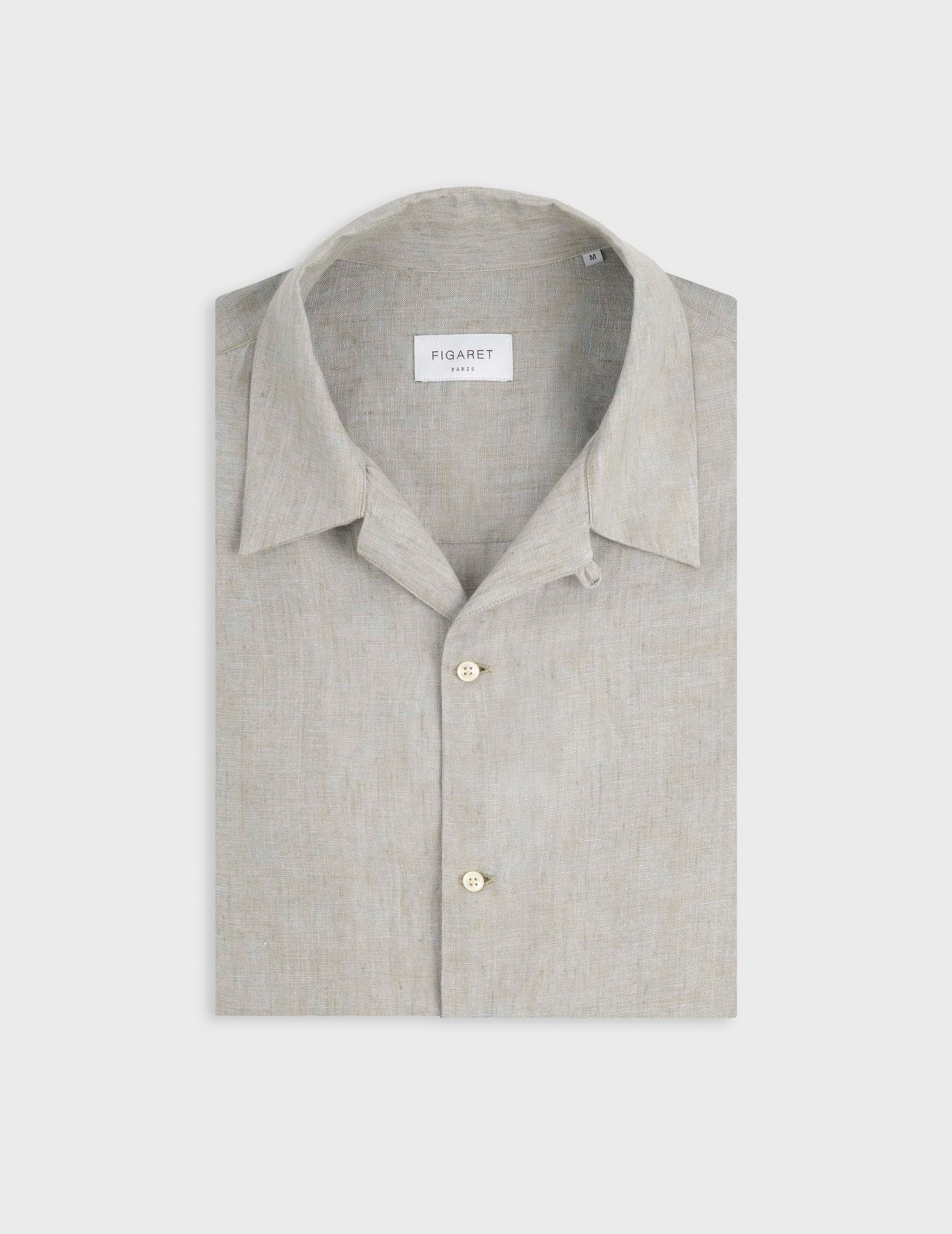 Light grey linen Nylan shirt - Lin - Cubain avec bride Collar