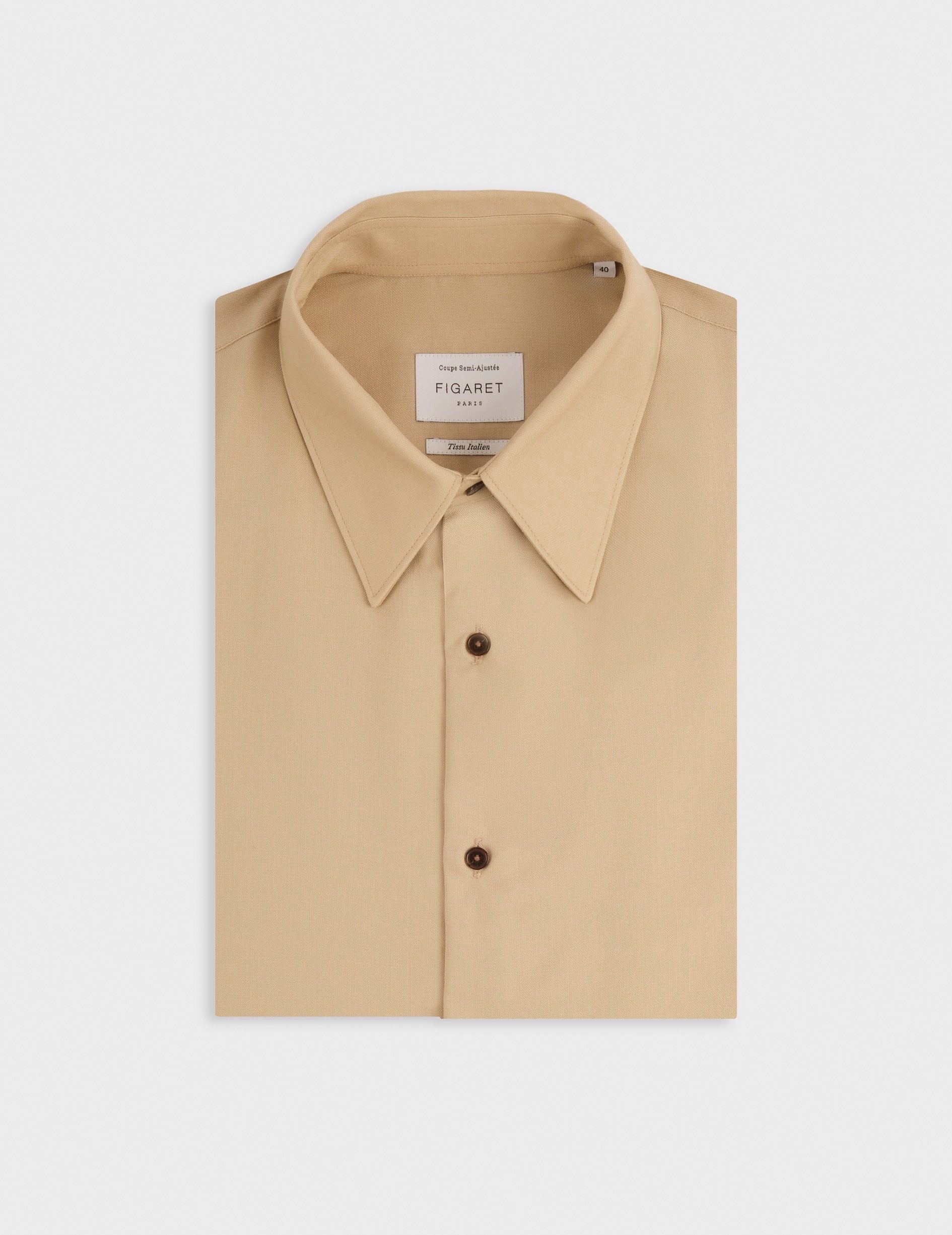 Beige virgin wool semi-fitted shirt - Toile - Somptueux Collar