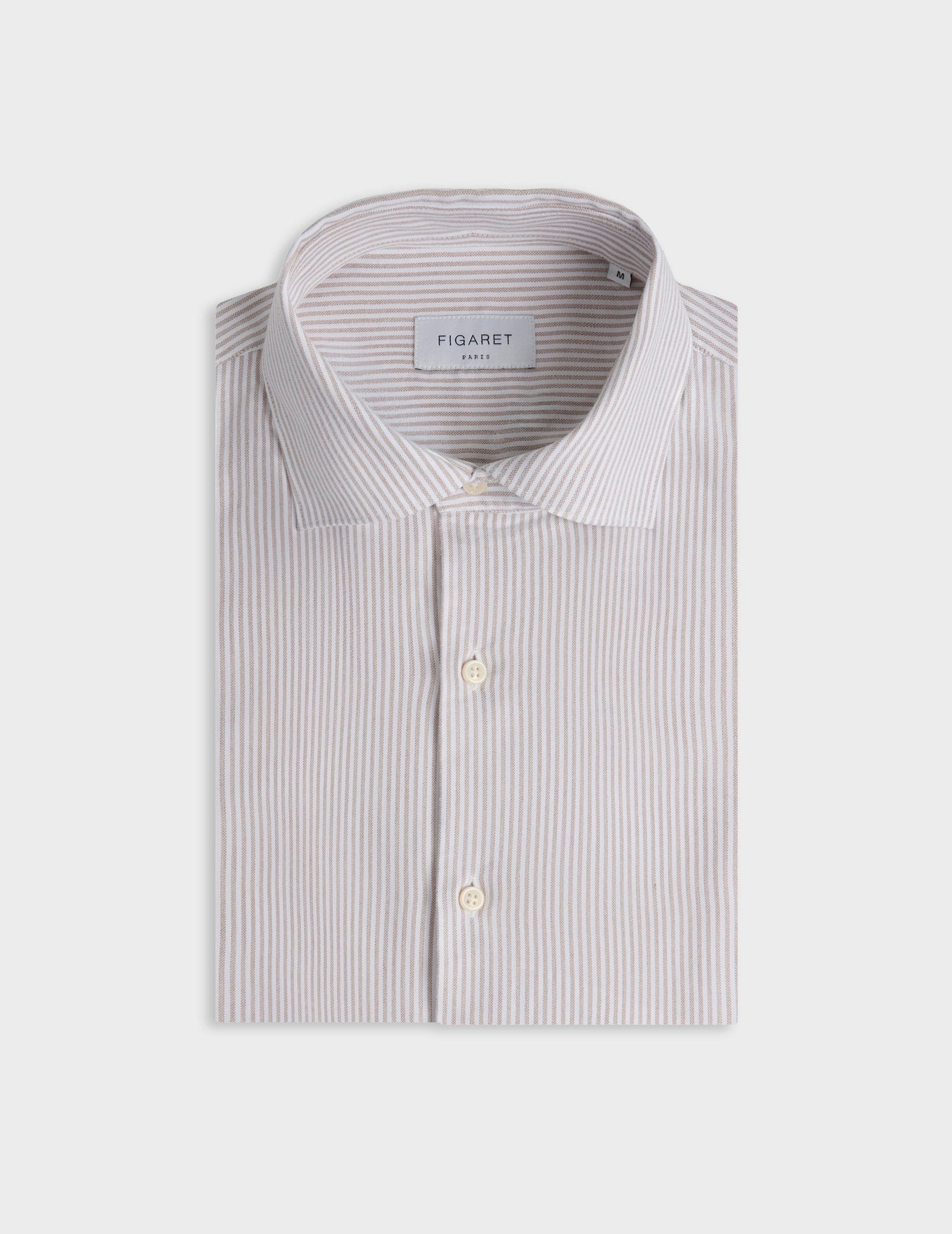Beige striped Aristote shirt - Oxford - Italian Collar