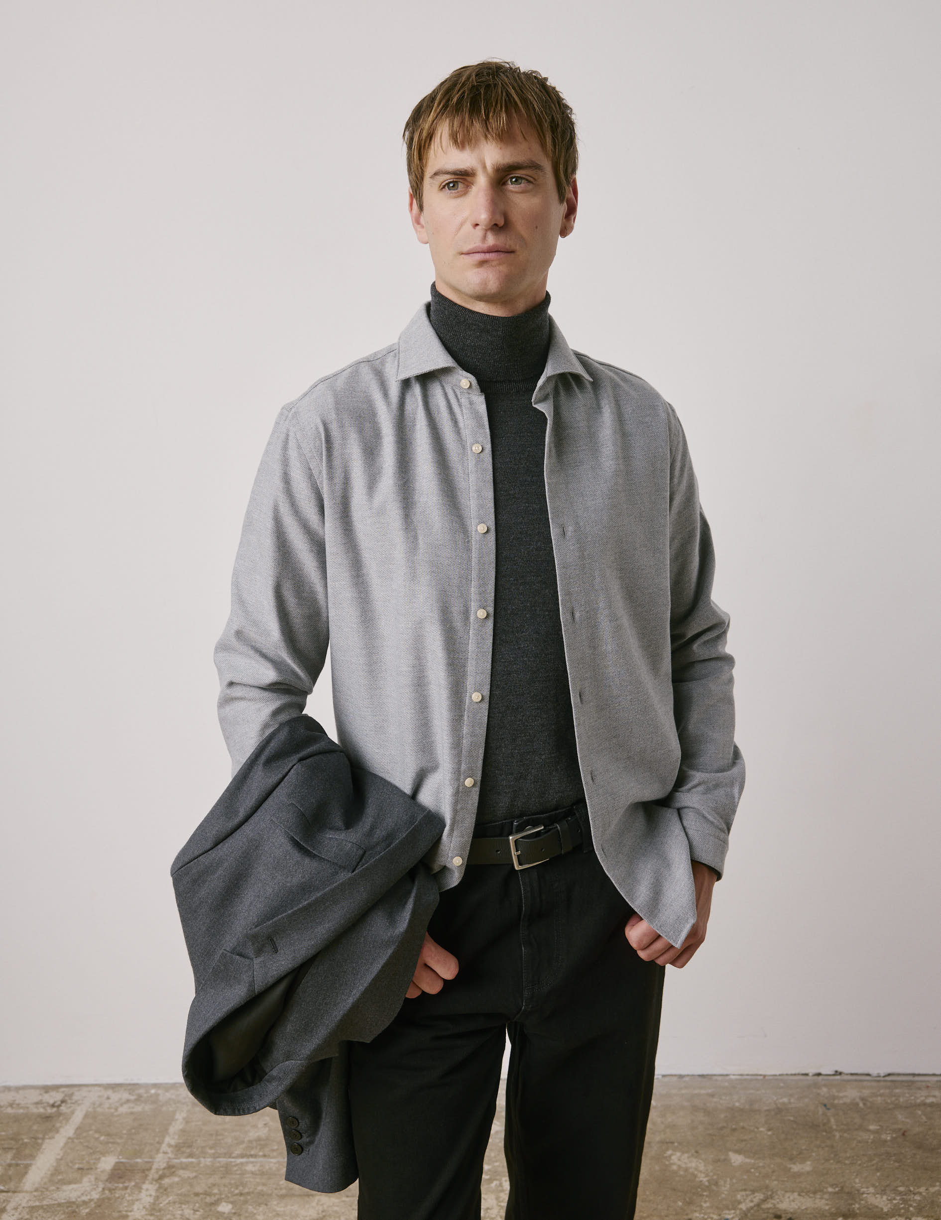 Grey flannel Aristote shirt - Flannel - Italian Collar
