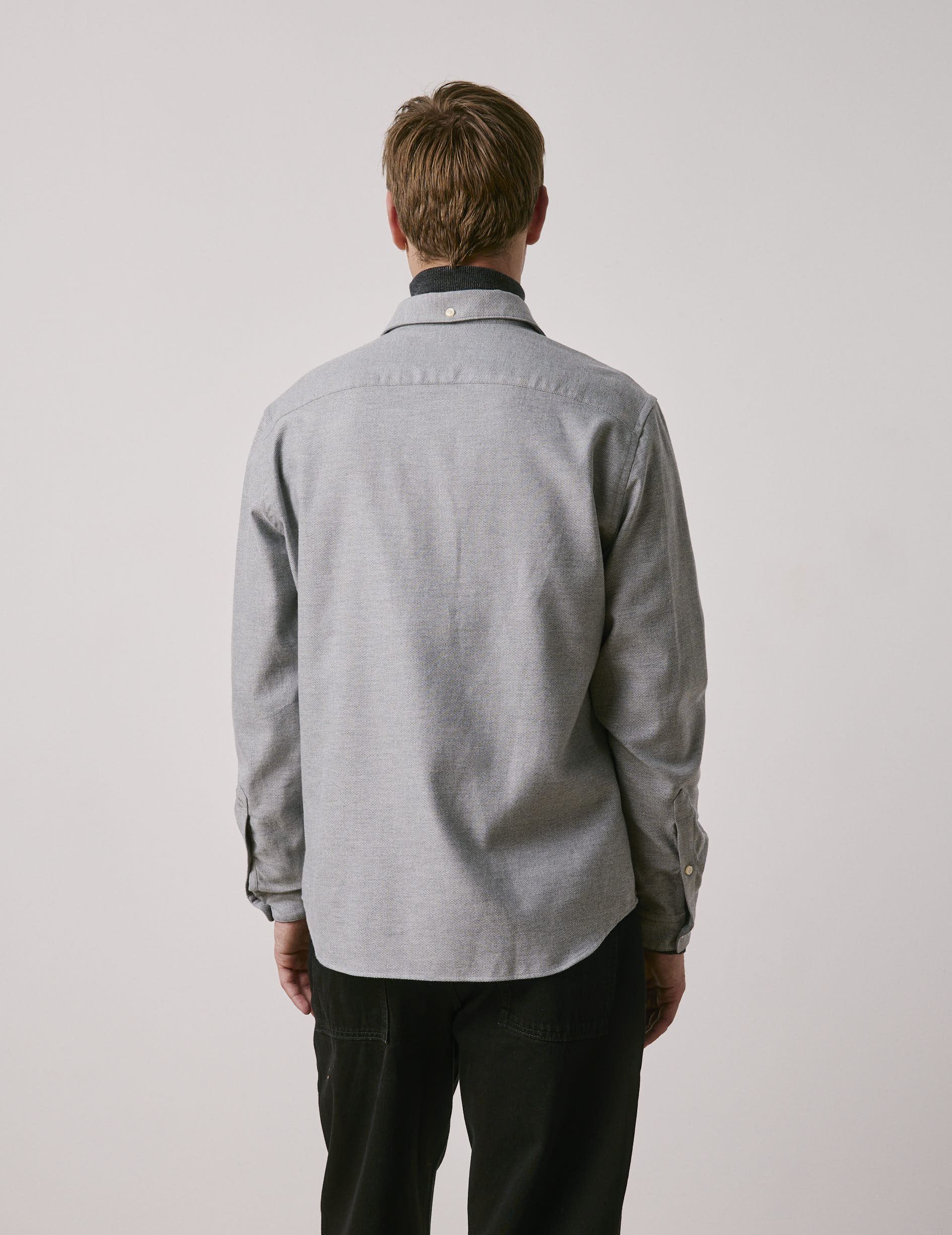 Grey flannel Aristote shirt - Flannel - Italian Collar
