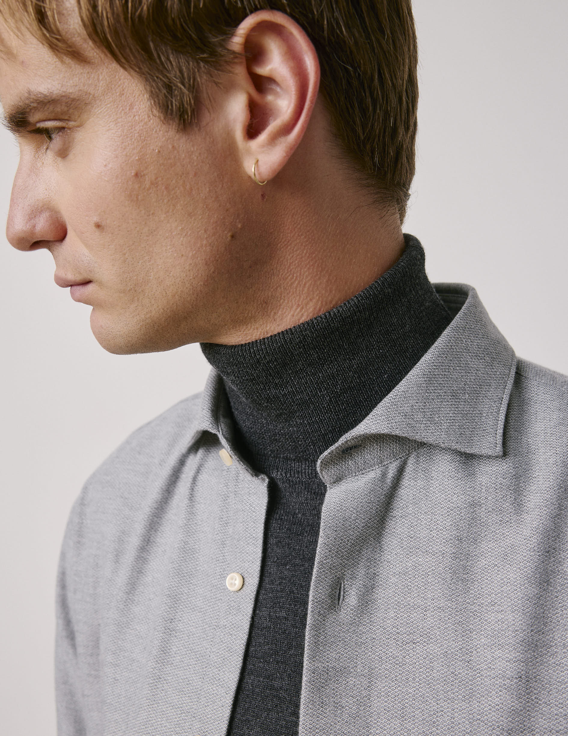 Grey flannel Aristote shirt - Flannel - Italian Collar