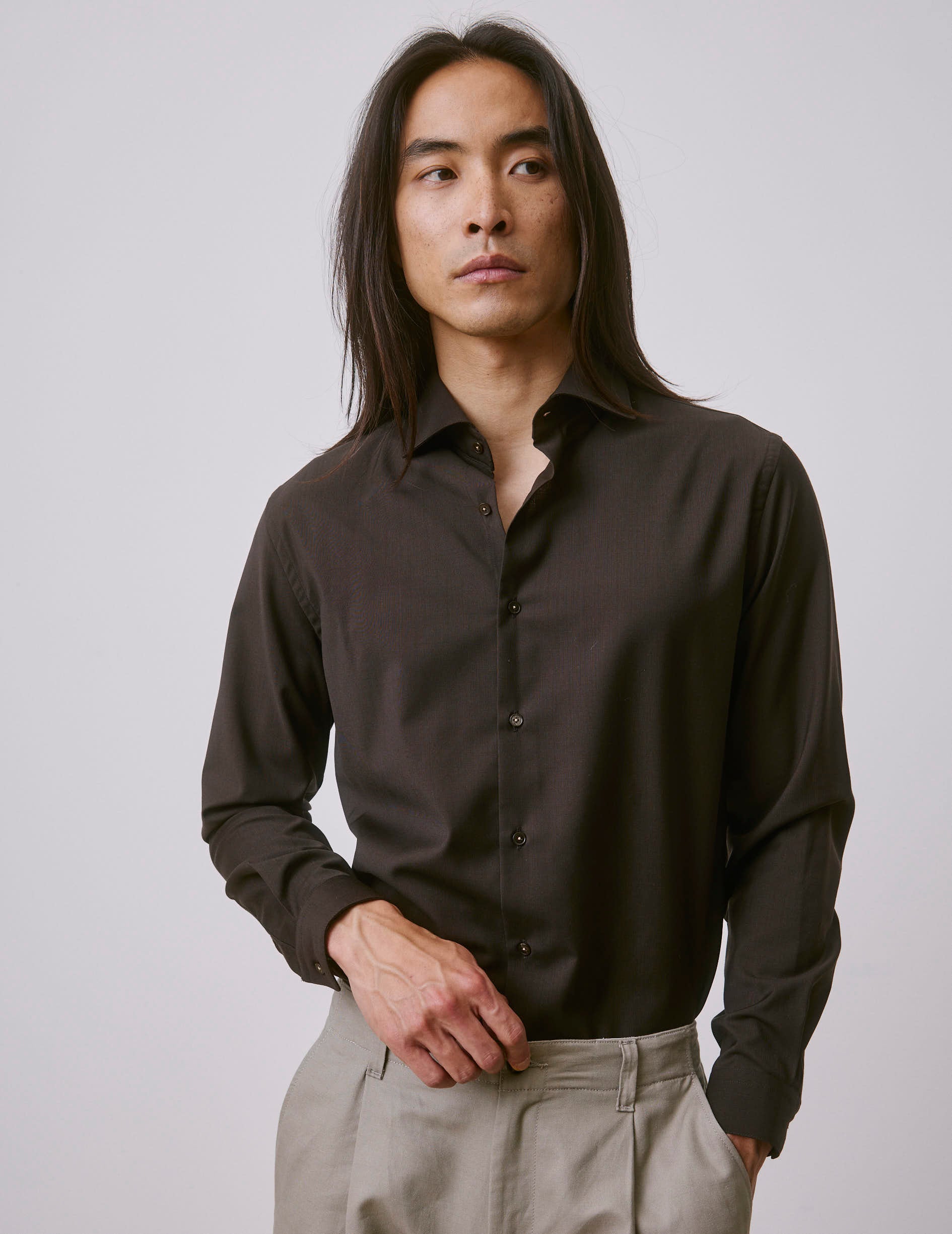 Aristote brown virgin wool shirt - Wool - Italian Collar