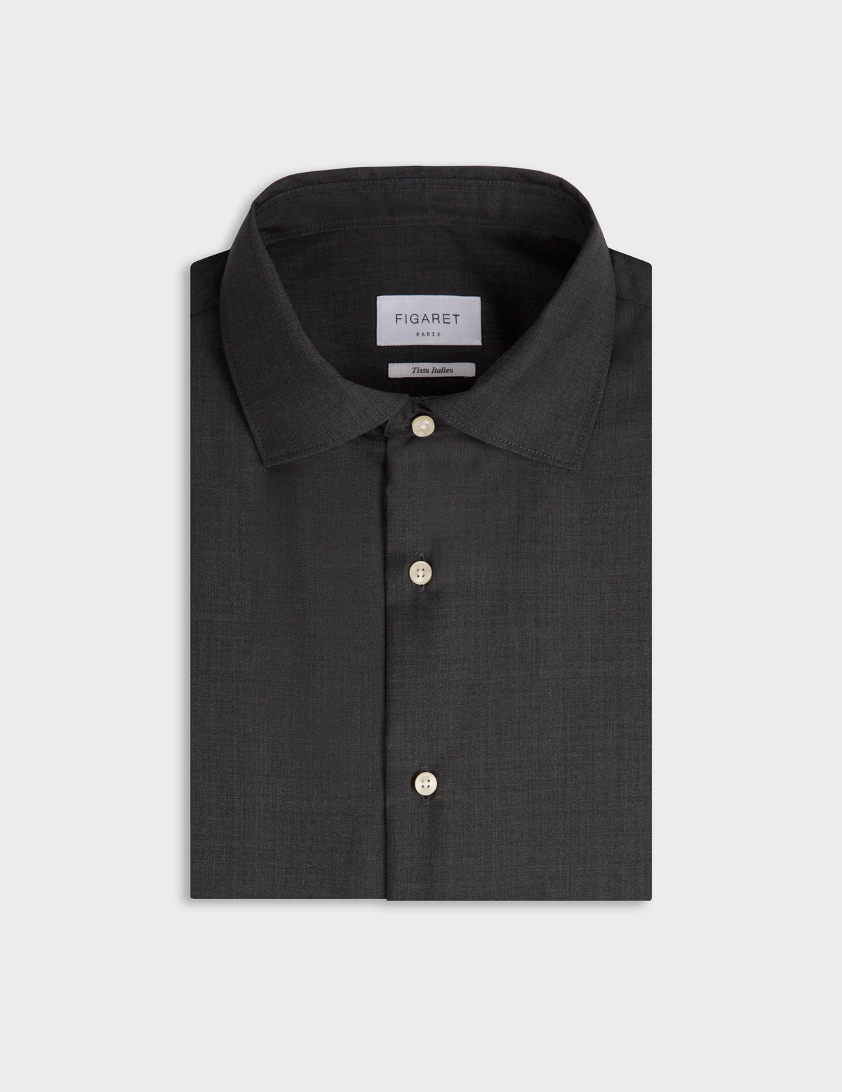Grey virgin wool Aristote shirt - Wool - Italian Collar
