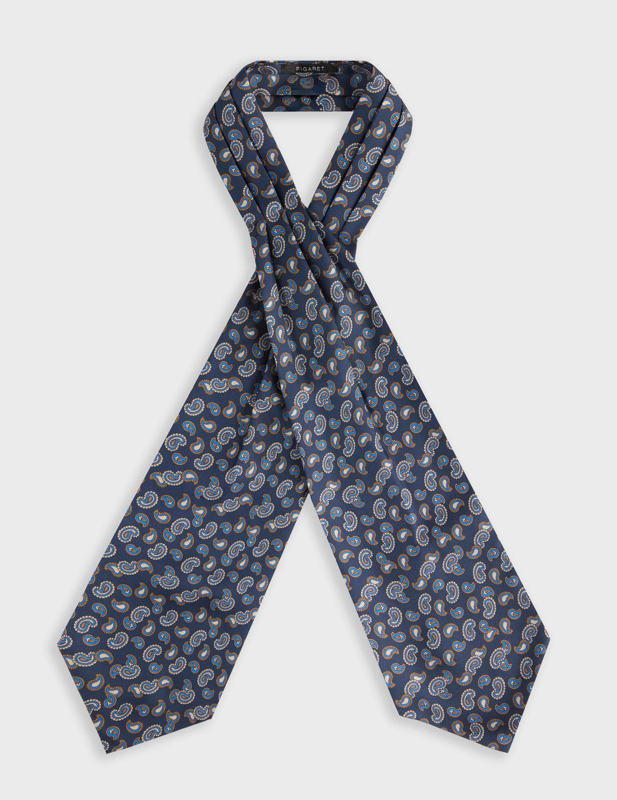 Blue paisley-printed silk twill ascot