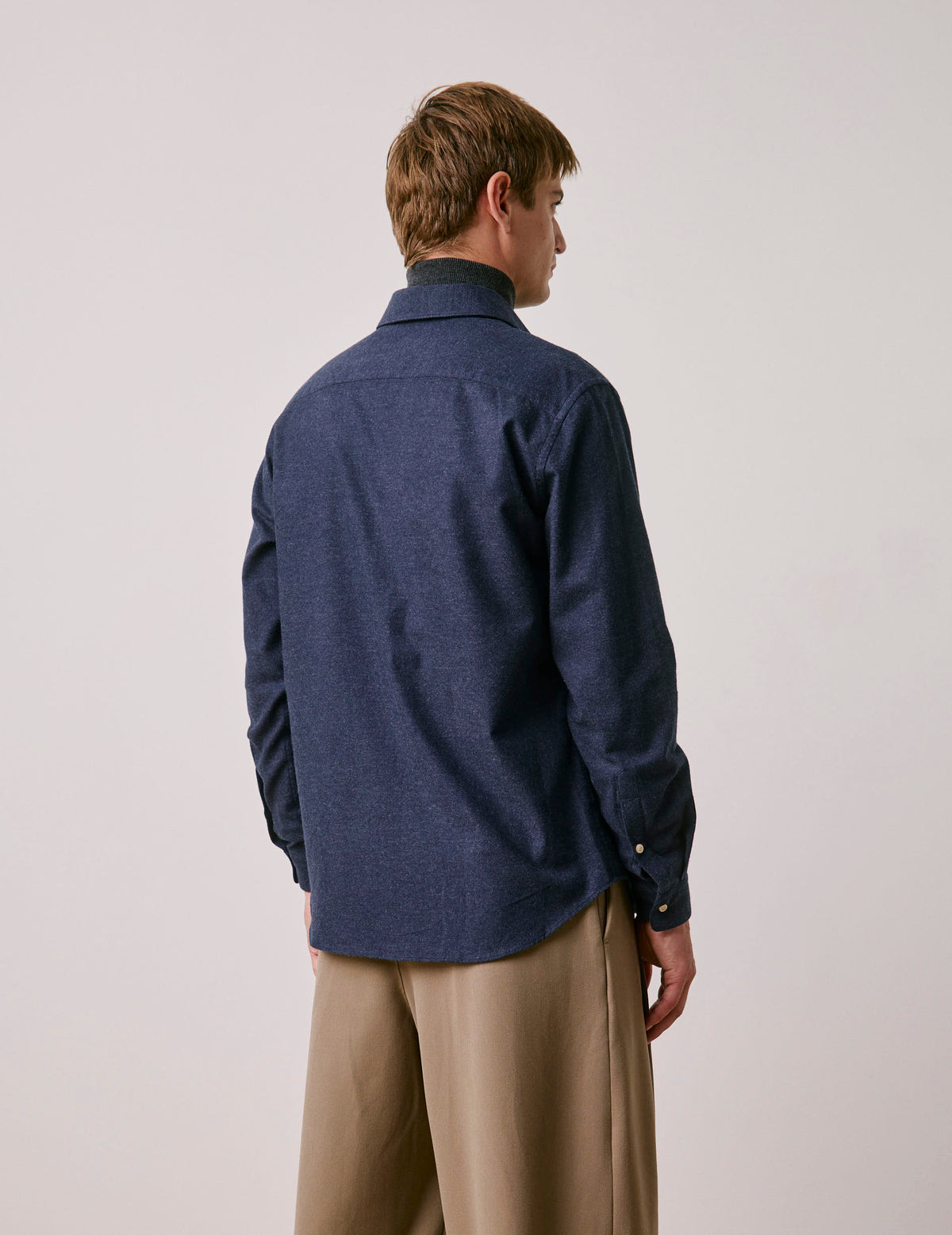 Navy blue flannel and cashmere Auguste shirt - Flannel - French Collar