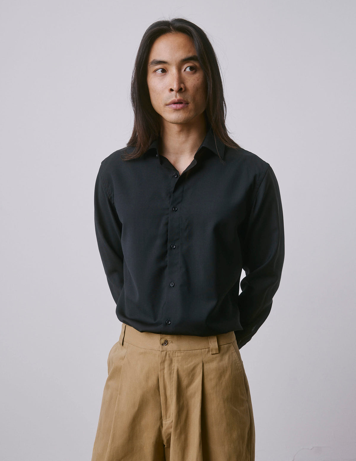 Black virgin wool Auguste shirt - Wool - French Collar