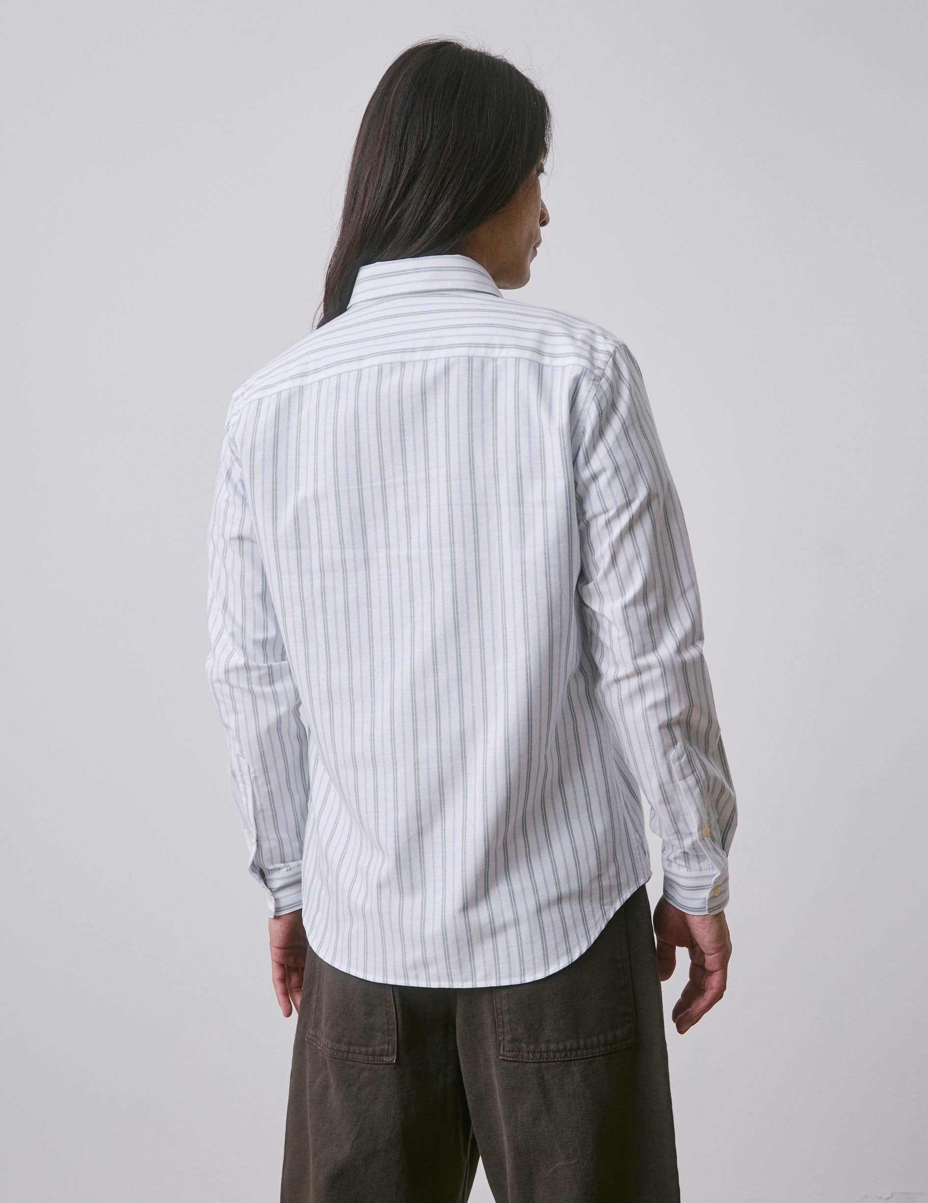 Green striped Aurélien shirt - Oxford - Prodigious buttoned Collar