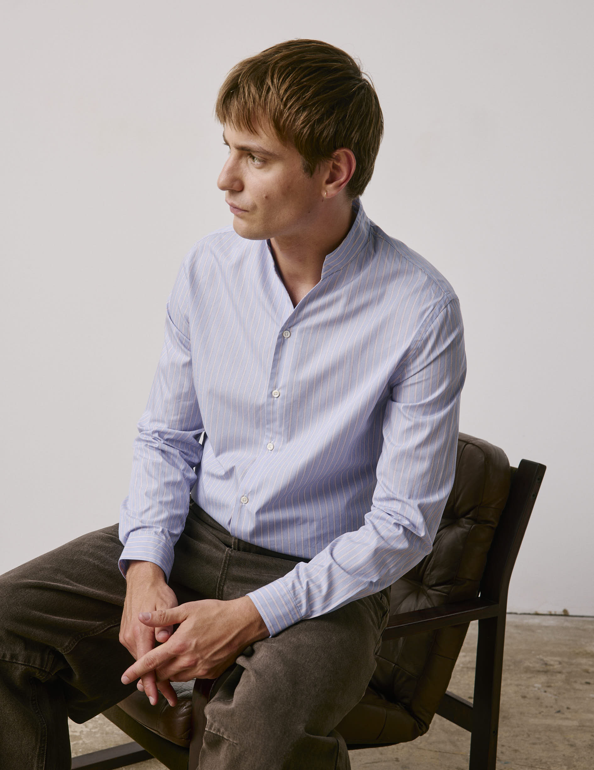 Blue striped Carl shirt - Poplin - Carl Collar