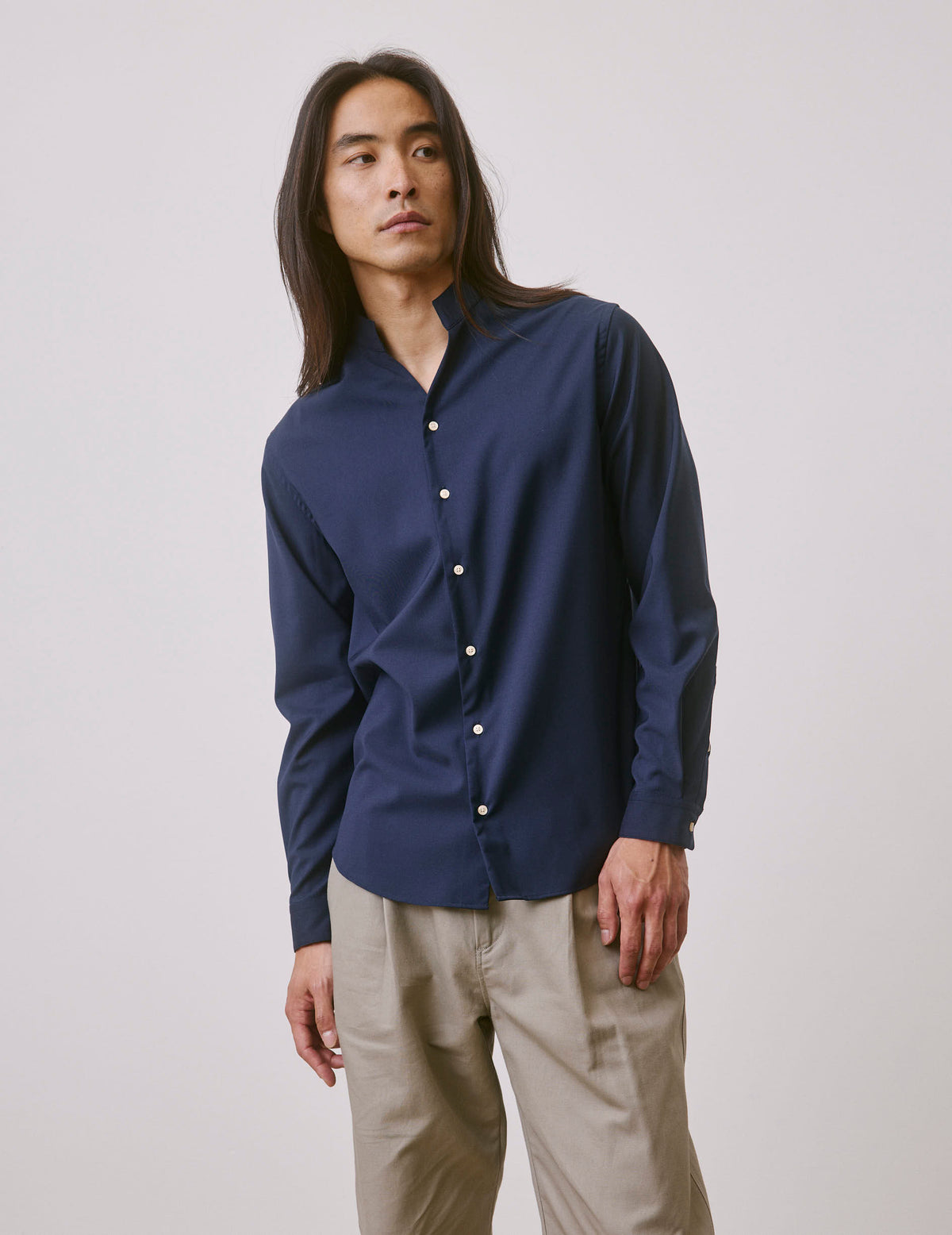 Navy blue virgin wool Carl shirt - Wool - Carl Collar