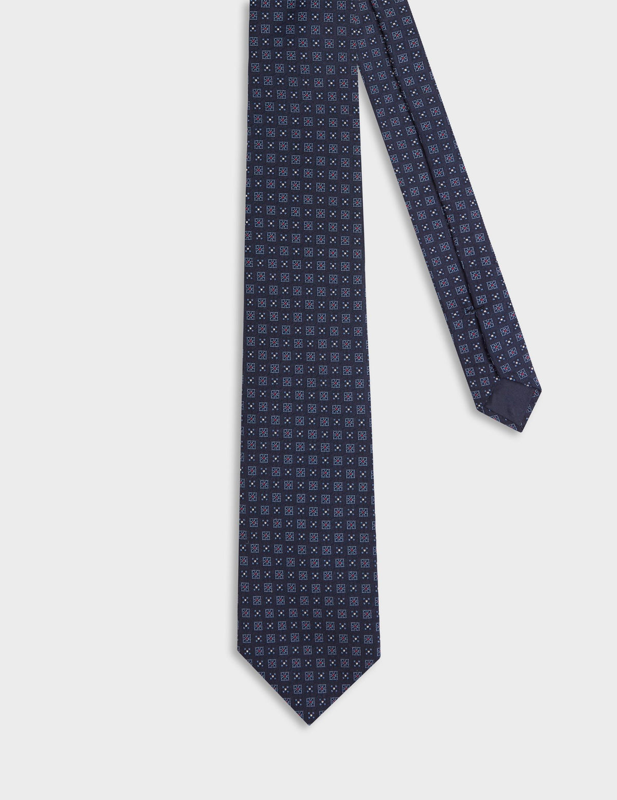 Blue mosaic-patterned silk tie