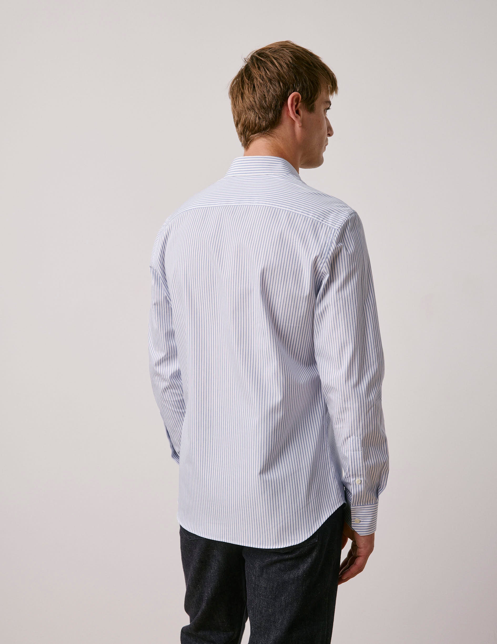 Fitted blue striped shirt - Poplin - Figaret Collar