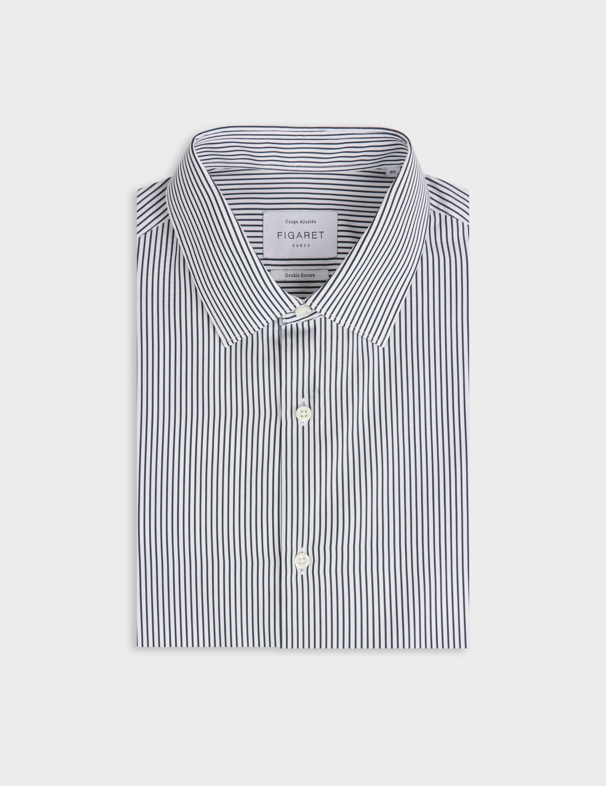 Fitted green striped shirt - Poplin - Figaret Collar
